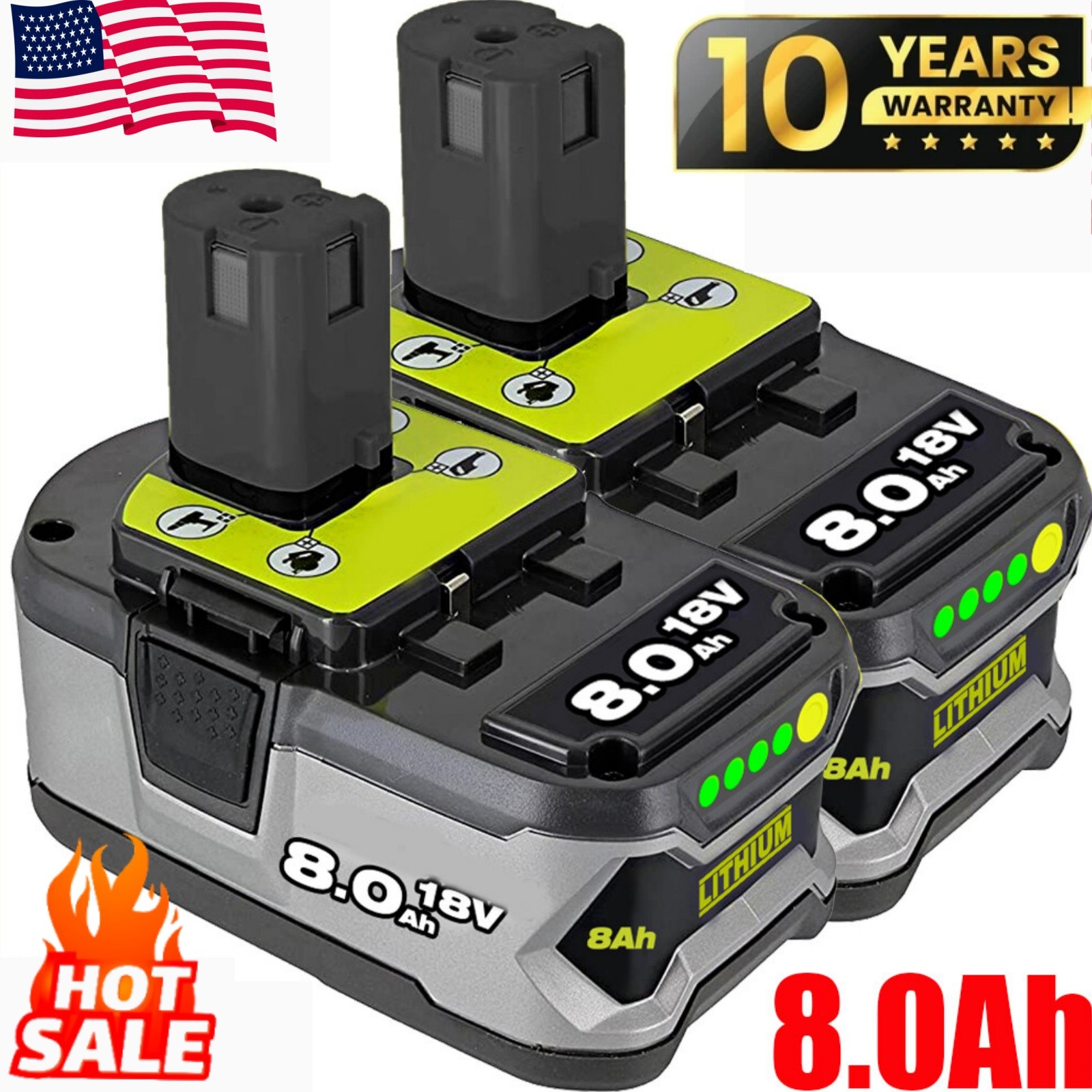6/1PACK 8.0Ah 18V Lithium-Ion For RYOBI P108 P107 One Plus High Capacity Battery