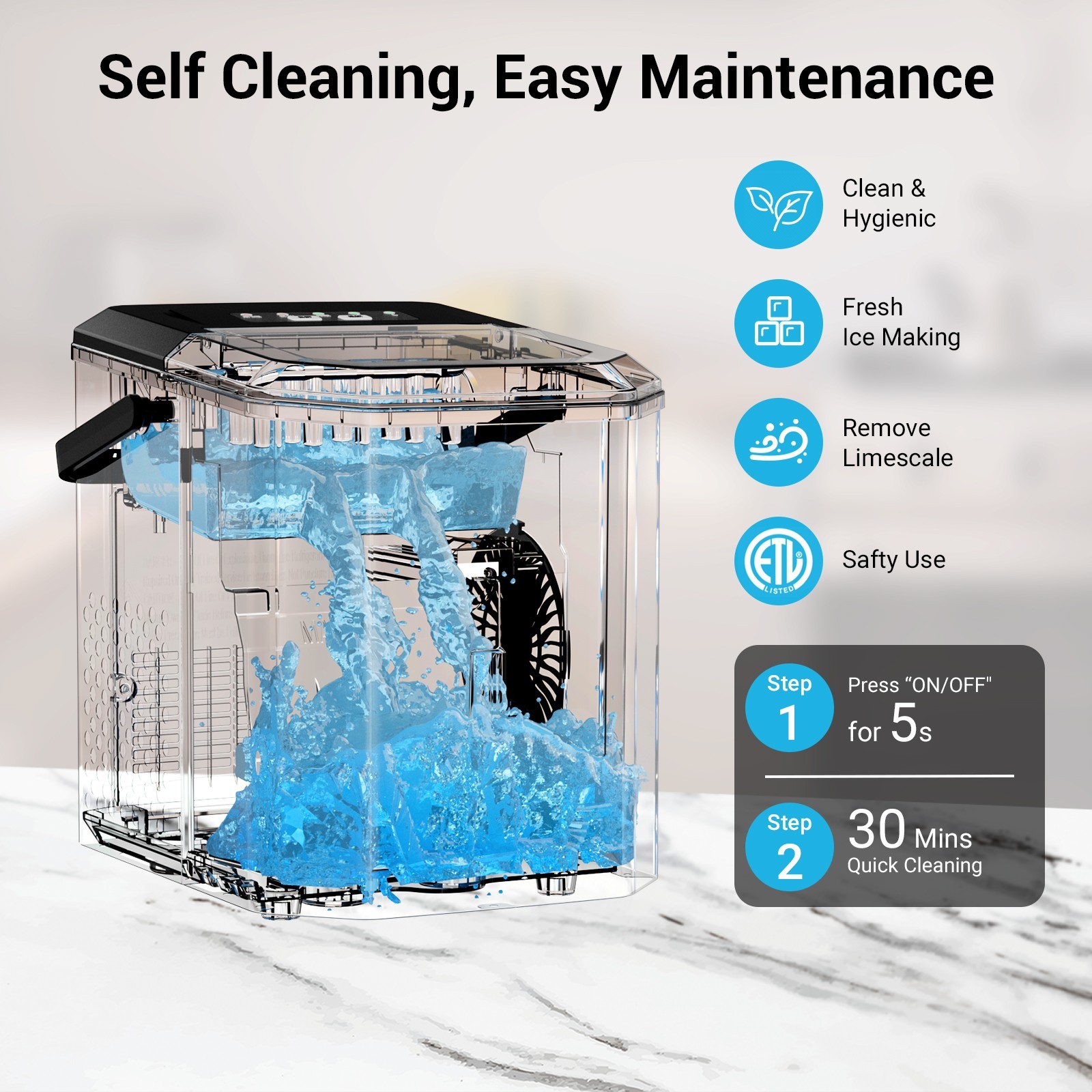 Ice Maker Countertop 1.6″ Large Square Ice Cube 28Lbs/24H Self-Cleaning Ice Make