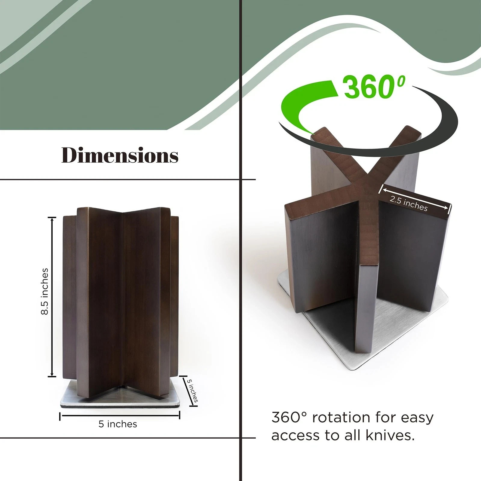 360° Rotating Magnetic Knife Block without Knives, Dark Brown, Knife Holder, New