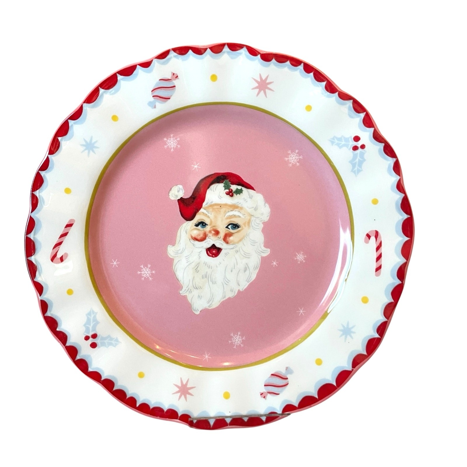 Potter’s Studio PINK SANTA Salad Plates 8.5in Ceramic Set of 4 Christmas New