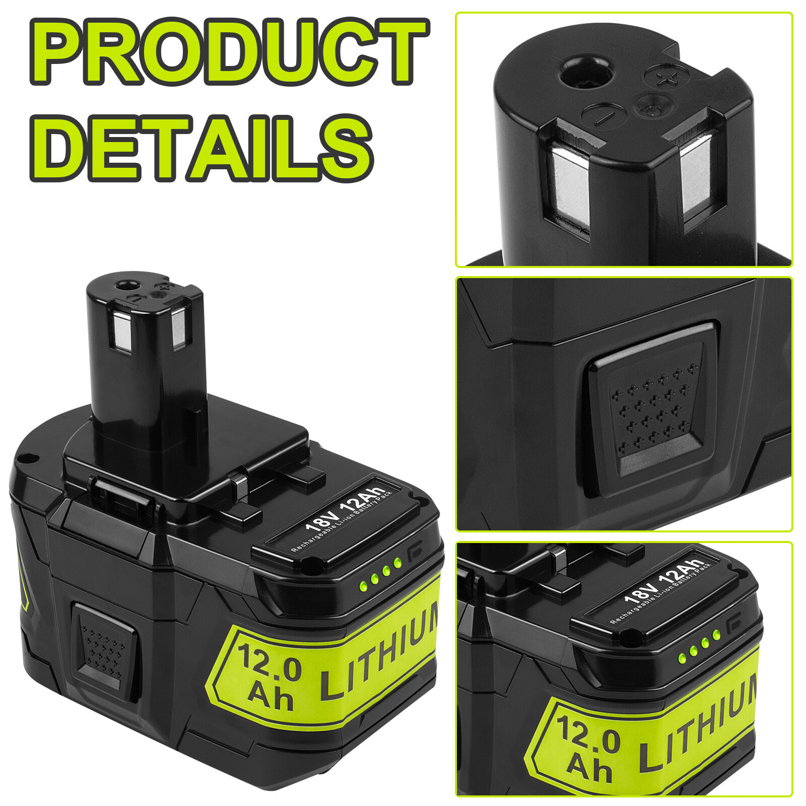 12AH Battery For RYOBI P108 18V For One Plus High Capacity Battery Lithium-ion