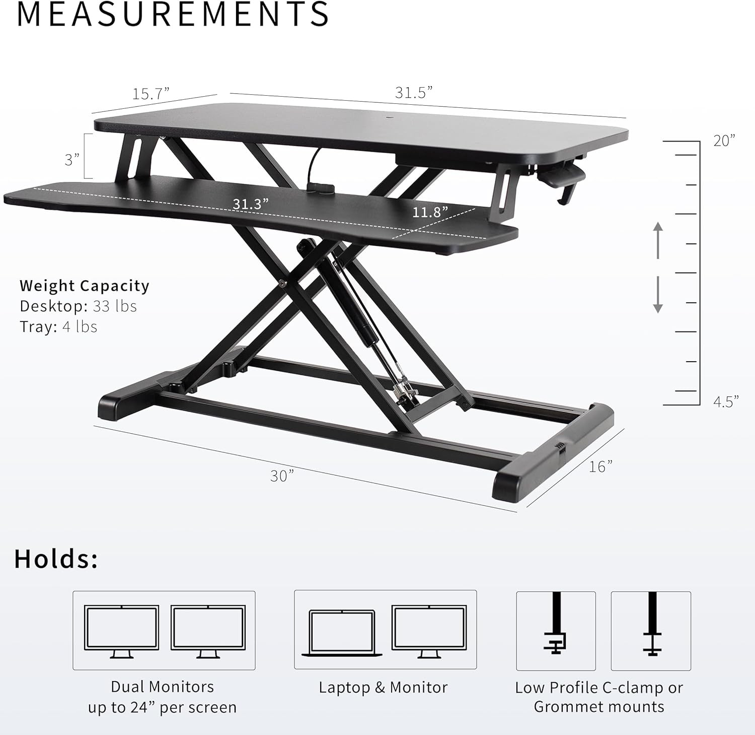 VIVO 32 Inch Desk Converter, K Series, Height Adjustable Sit to Stand Riser, Dua