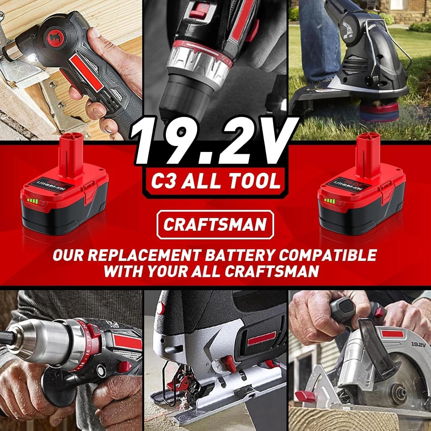 2Pack 8.0Ah for Craftsman 19.2V Lithium XCP Battery C3 DieHard 11375 / Charger