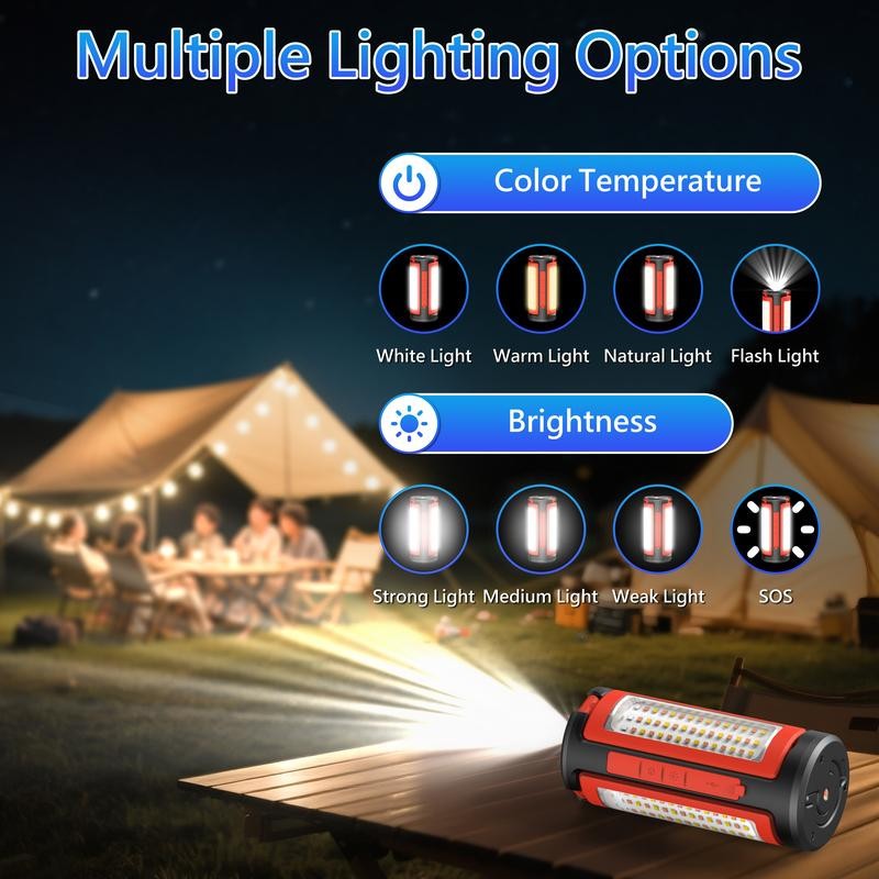 3-Head Rechargeable LED Camping Light 10000mAh, 67″ Adjustable Stand, Tripod