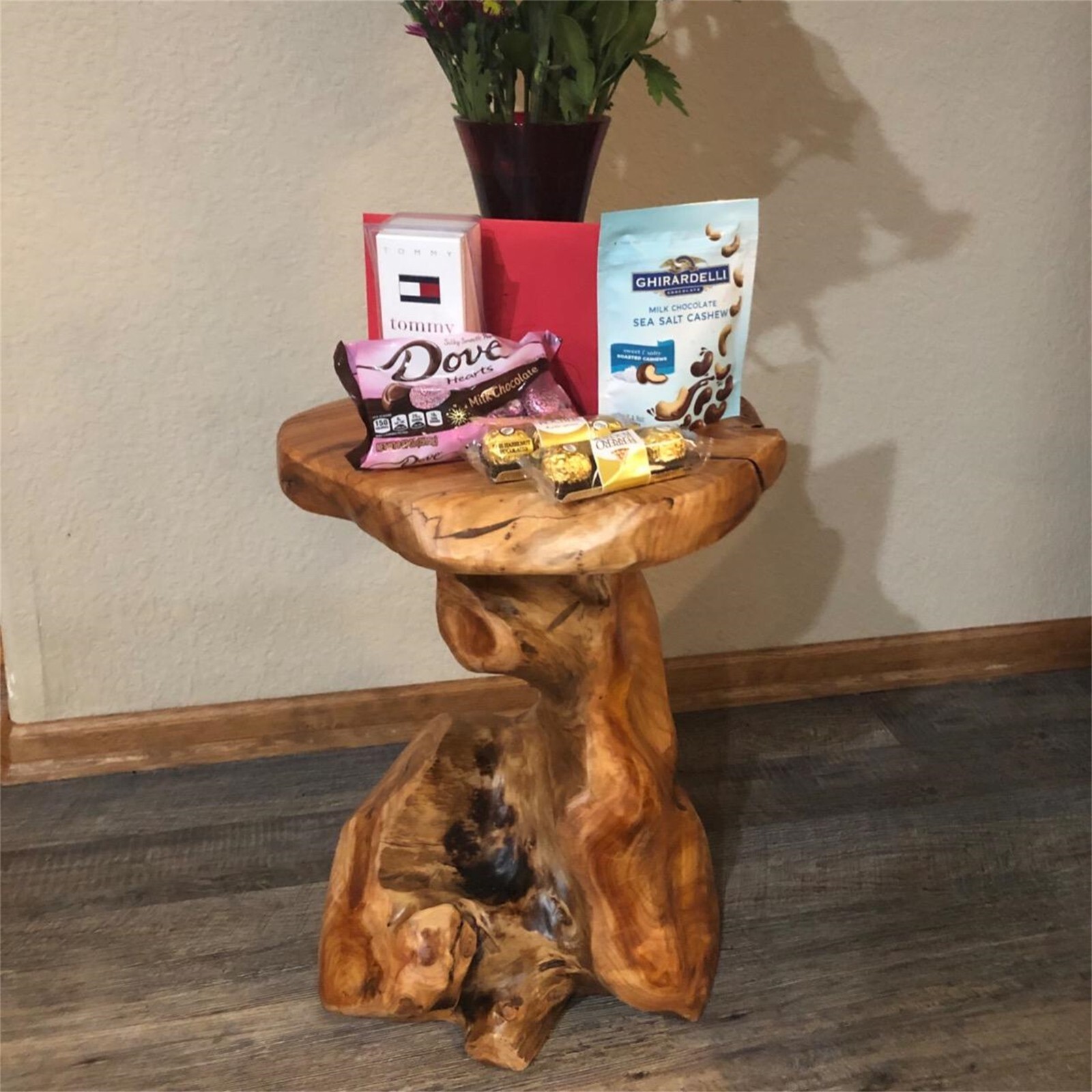 Rustic Cedar Roots Flower Stand Stool, Tree Stump Stool Side Table 19.5″ H