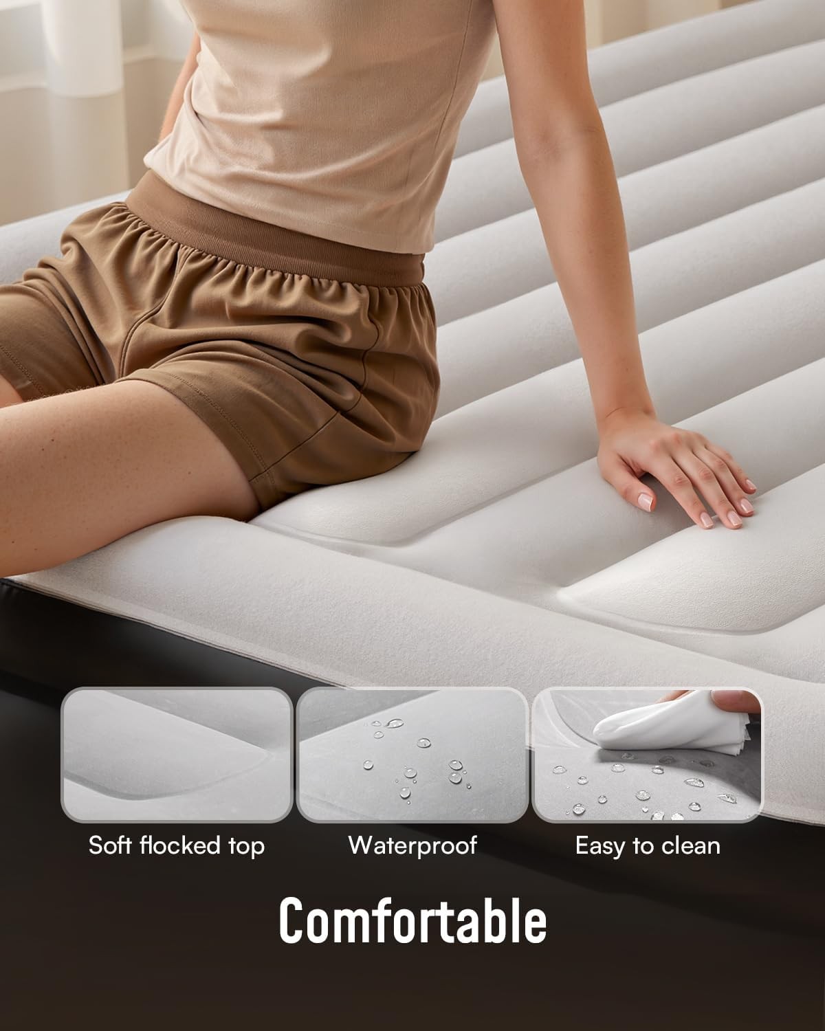 18″ Elevated Airbed Premium Full Size Air Mattress with Built-in Pump Camping