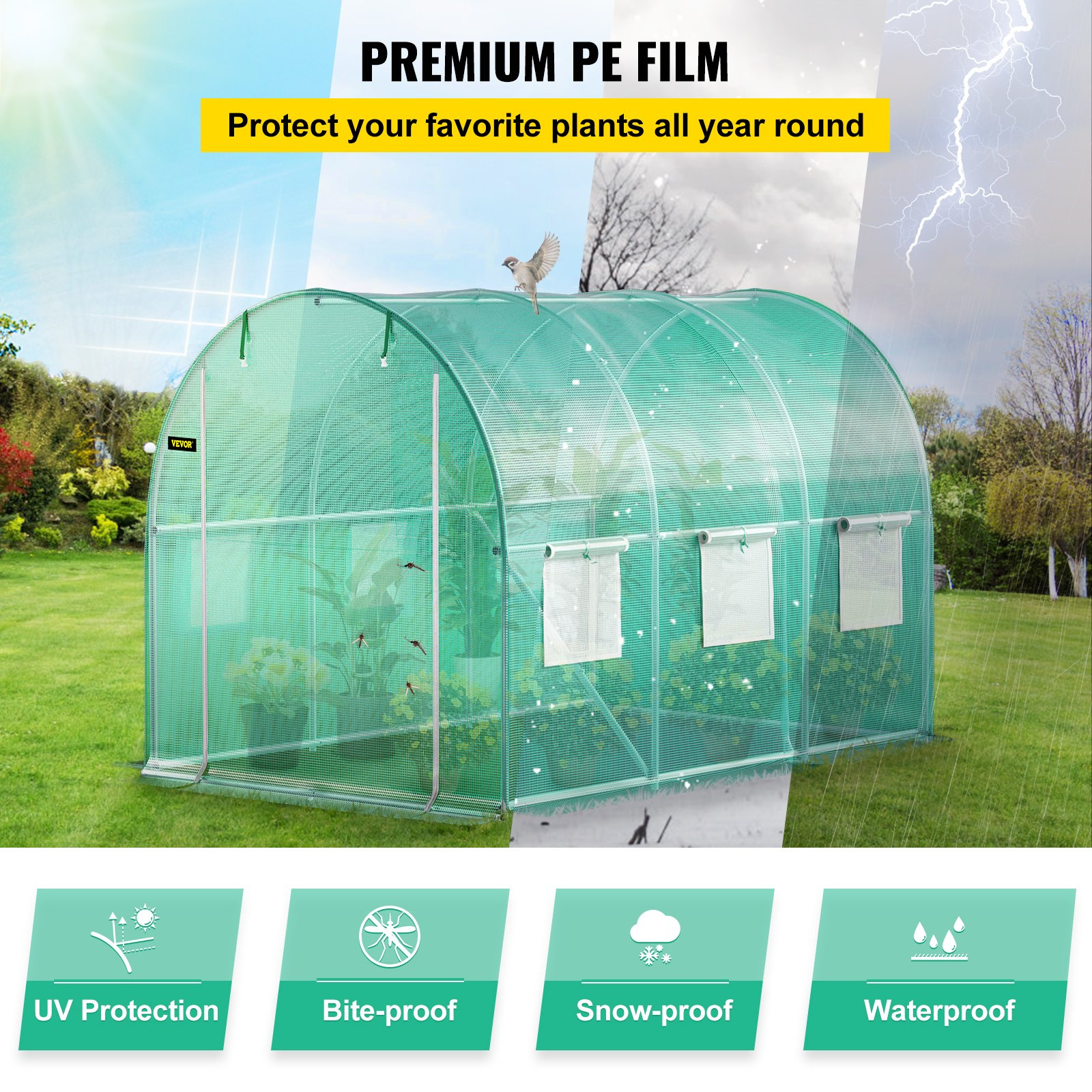 VEVOR Walk-in Tunnel Greenhouse, 9.8 x 6.6 x 6.6 ft Portable Plant Hot House w/
