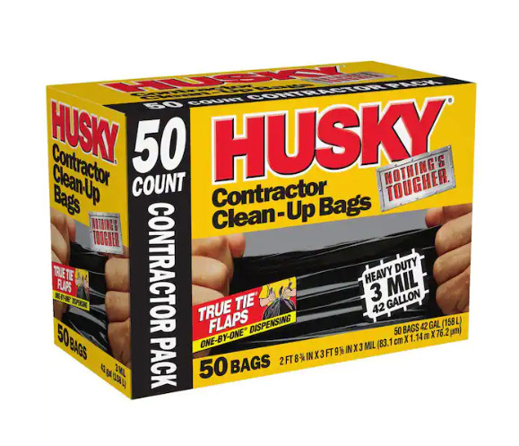 HUSKY 42 Gallon Heavy Duty Construction Garbage Trash Contractor Bags (50-Count)