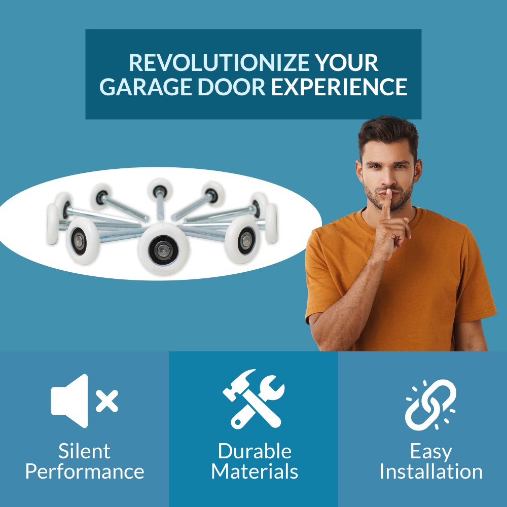 (10) White Garage Door Rollers Replacement (2″ Nylon Wheels / 4″ Stem)