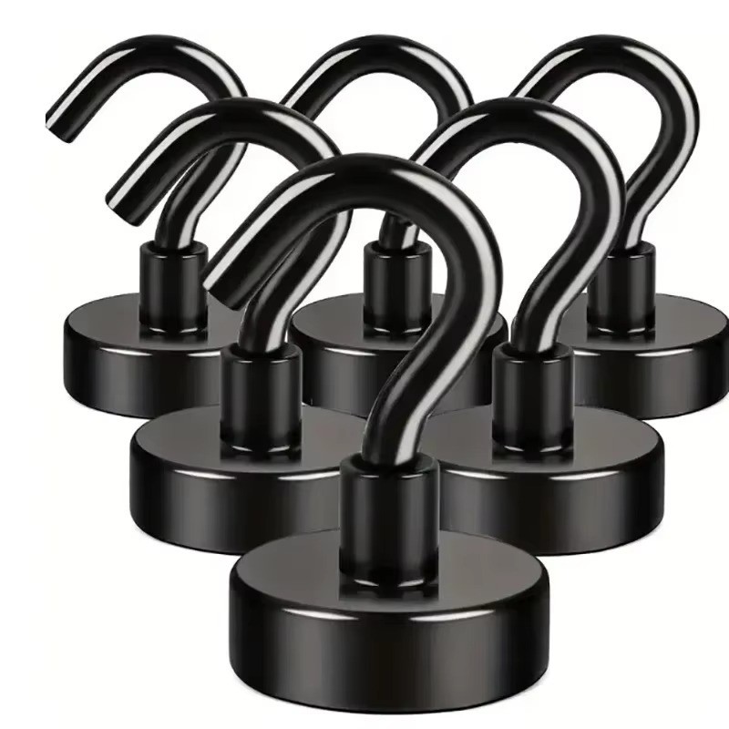 6 Pack 110 Lbs Magnetic Hooks Heavy Duty, Neodymium Magnet Hooks, Strong Black M