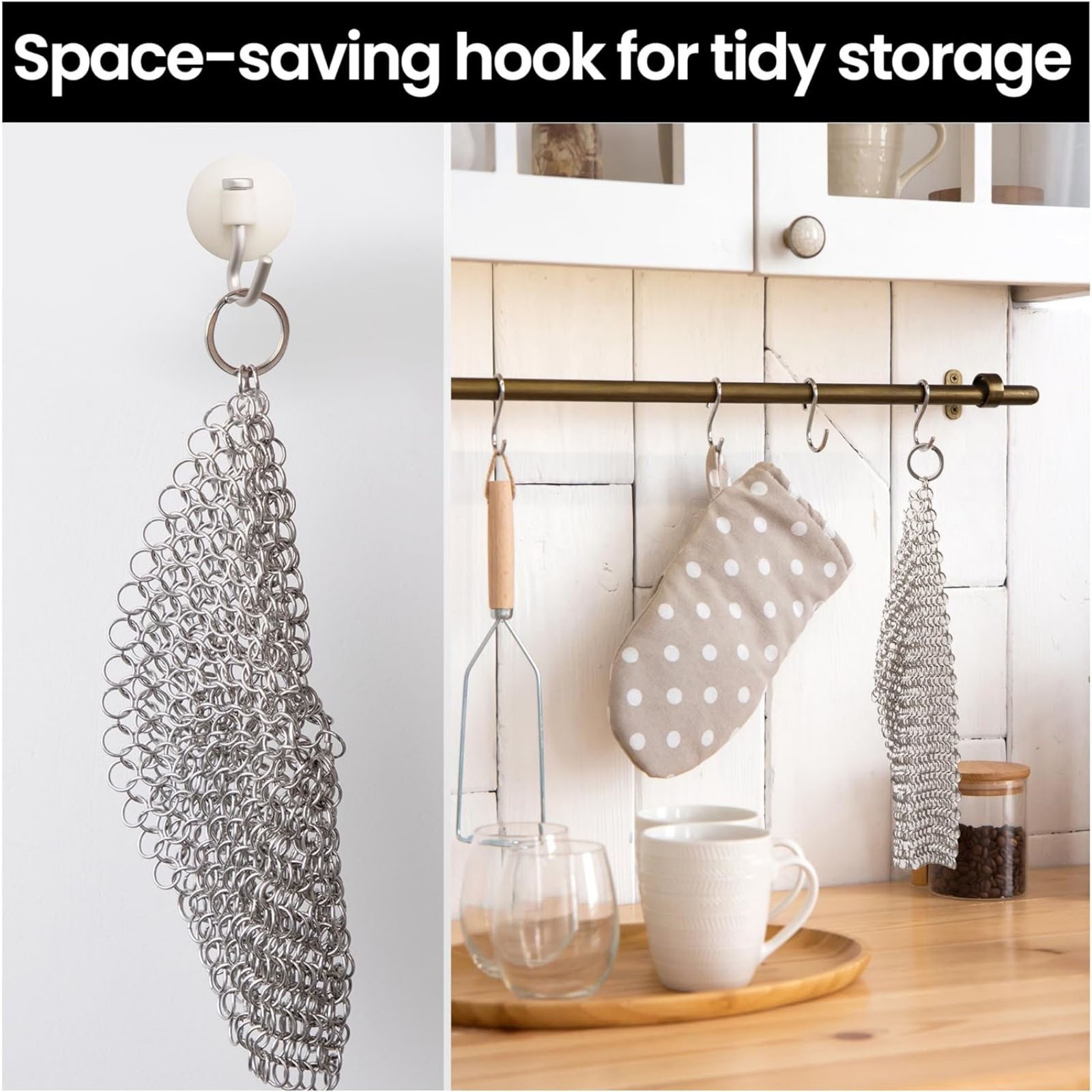 Reusable 7×7 Inch Stainless Steel Chainmail Scrubber Easy to Clean 100% New