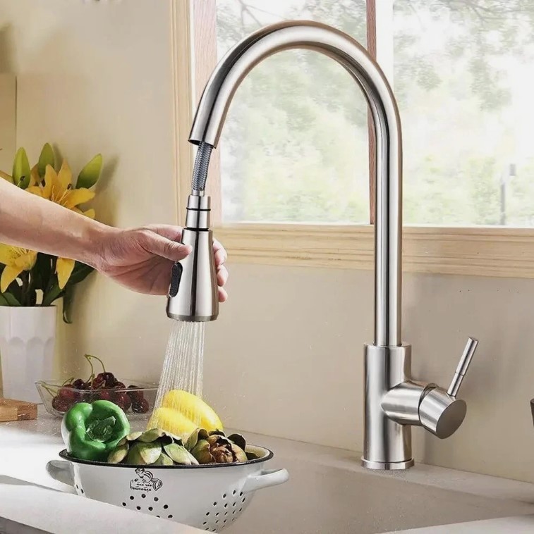 Brushed Nickel Kitchen Faucet Sink Mixer Faucet Pull Down Sprayer Single Handle