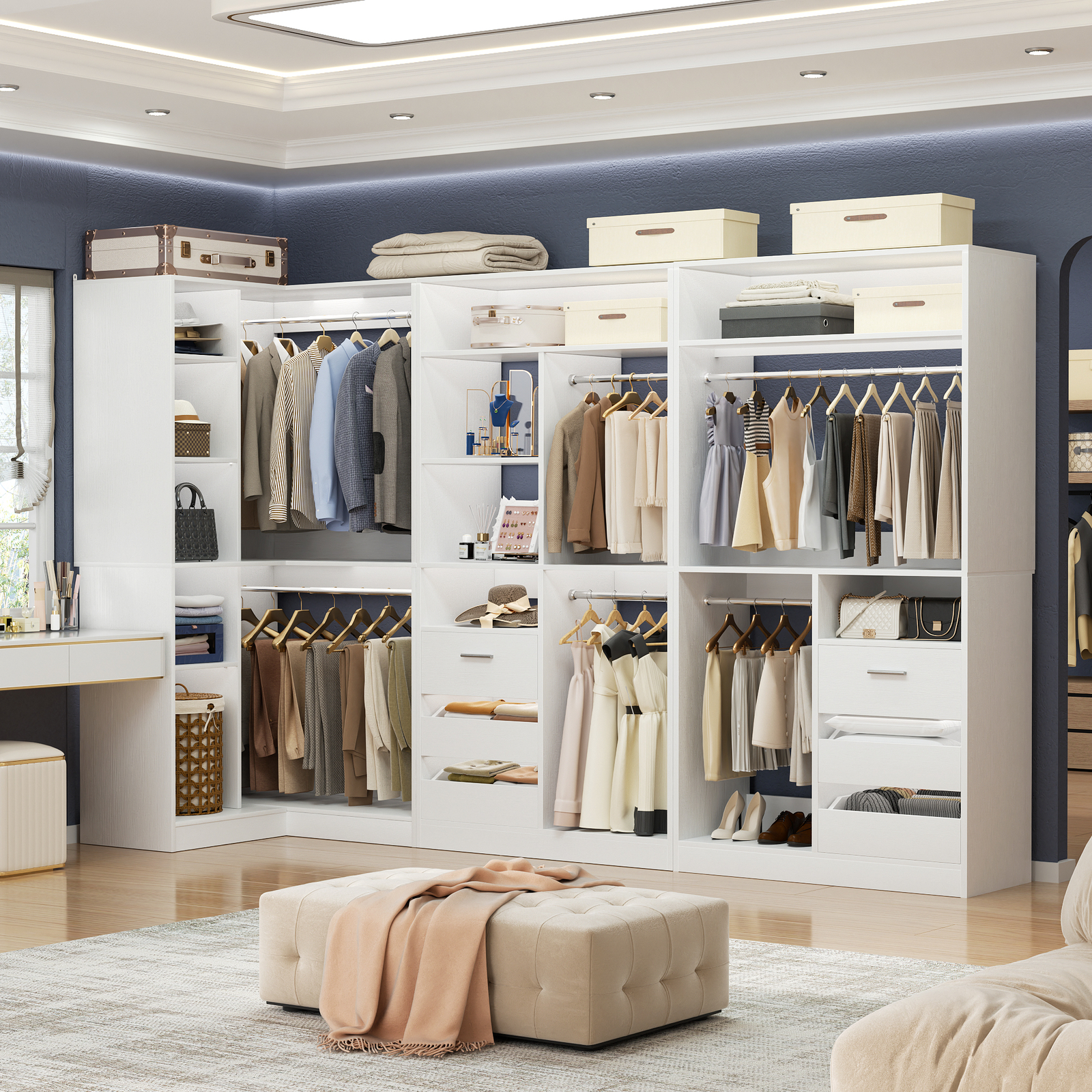 Freestanding Corner Closet System, Reversible Wardrobe Walk-in Closet Organizer