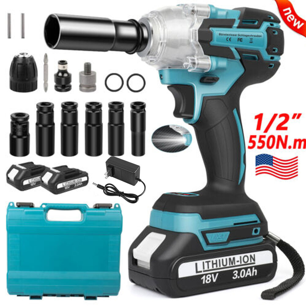 21V Cordless Impact Wrench 1/2″ 550Nm High Torque Brushless Drill with Battery