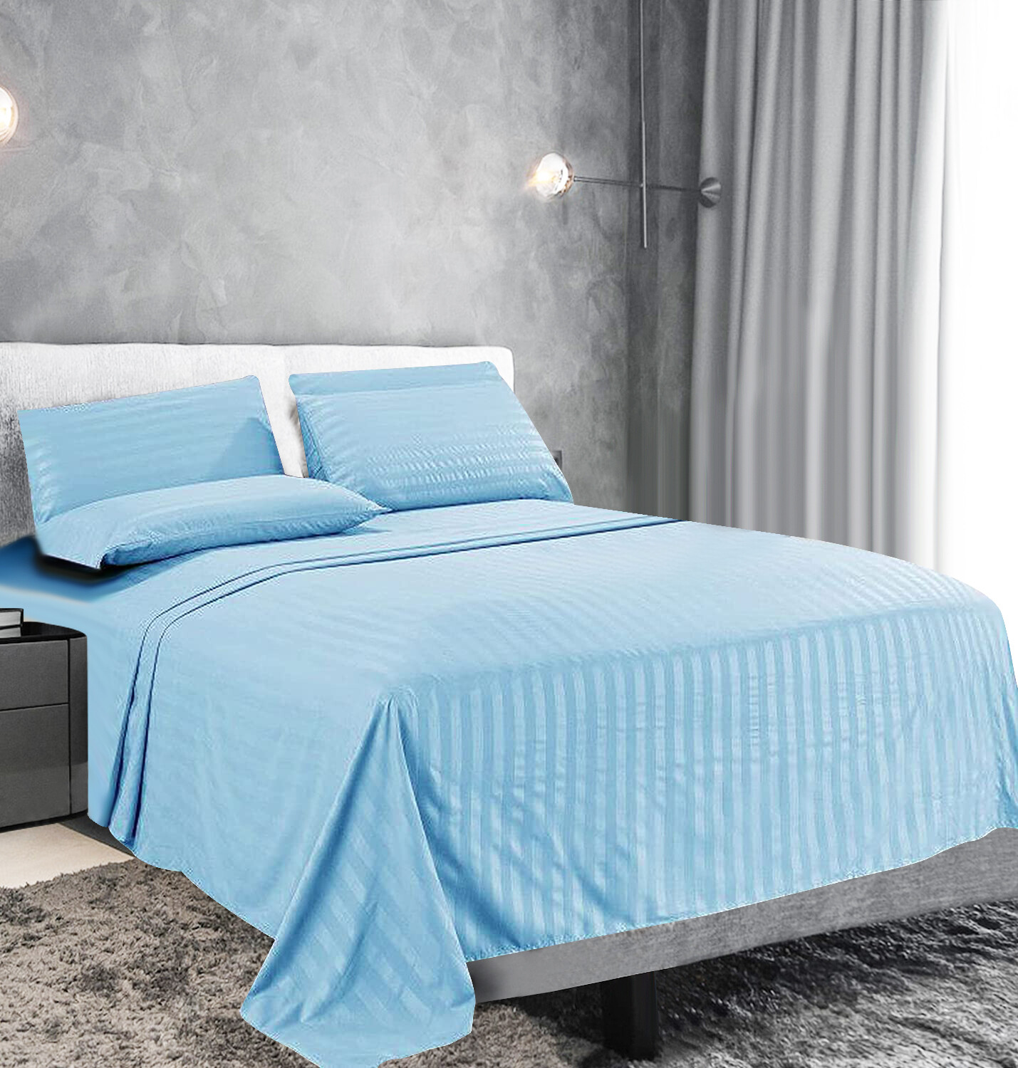Fine 400 Thread Count 100% Cotton Sateen Bed Sheet Dobby Stripe
