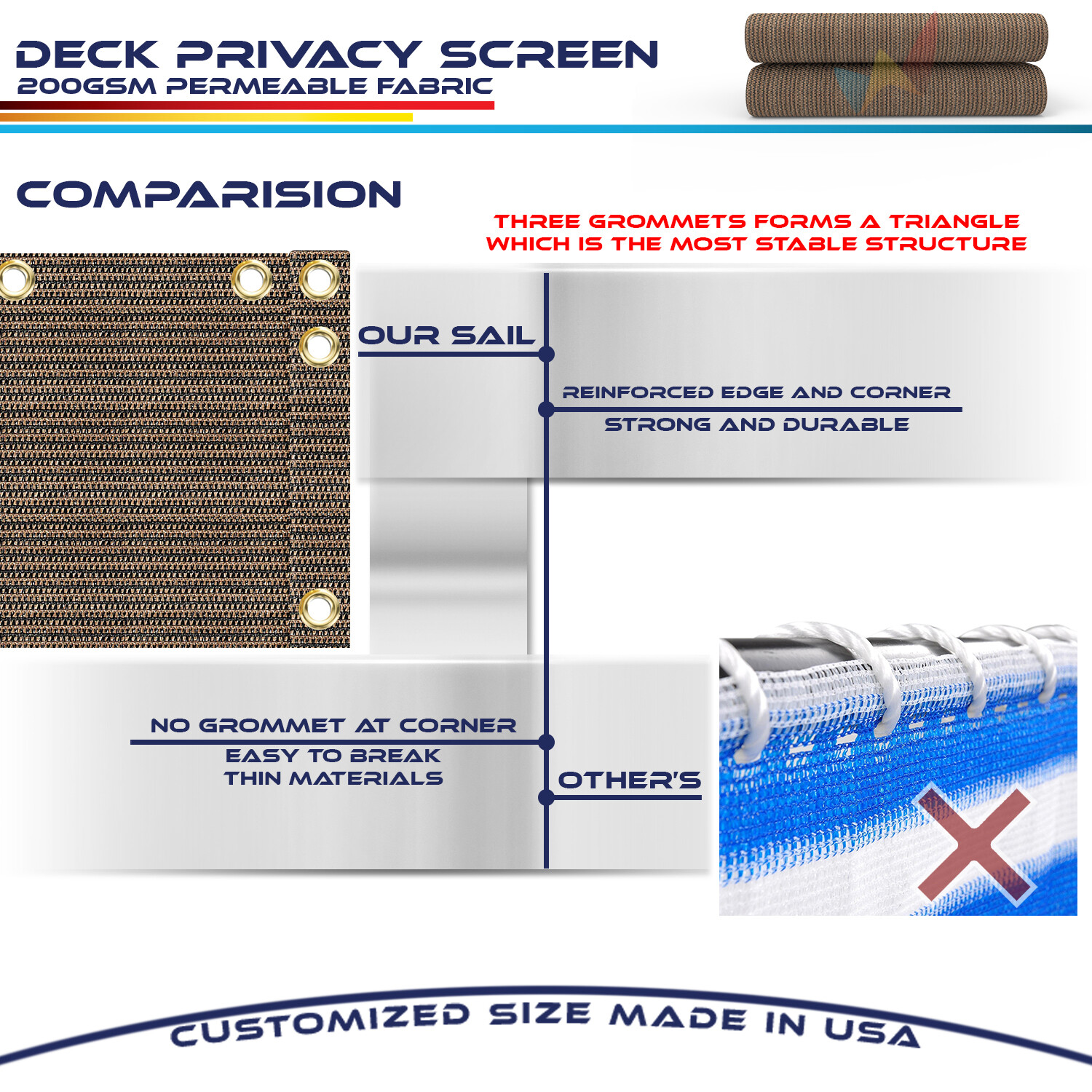 35in Privacy Balcony Screen Brown Fence Screen Patio Deck Fabric Shade Net Cover