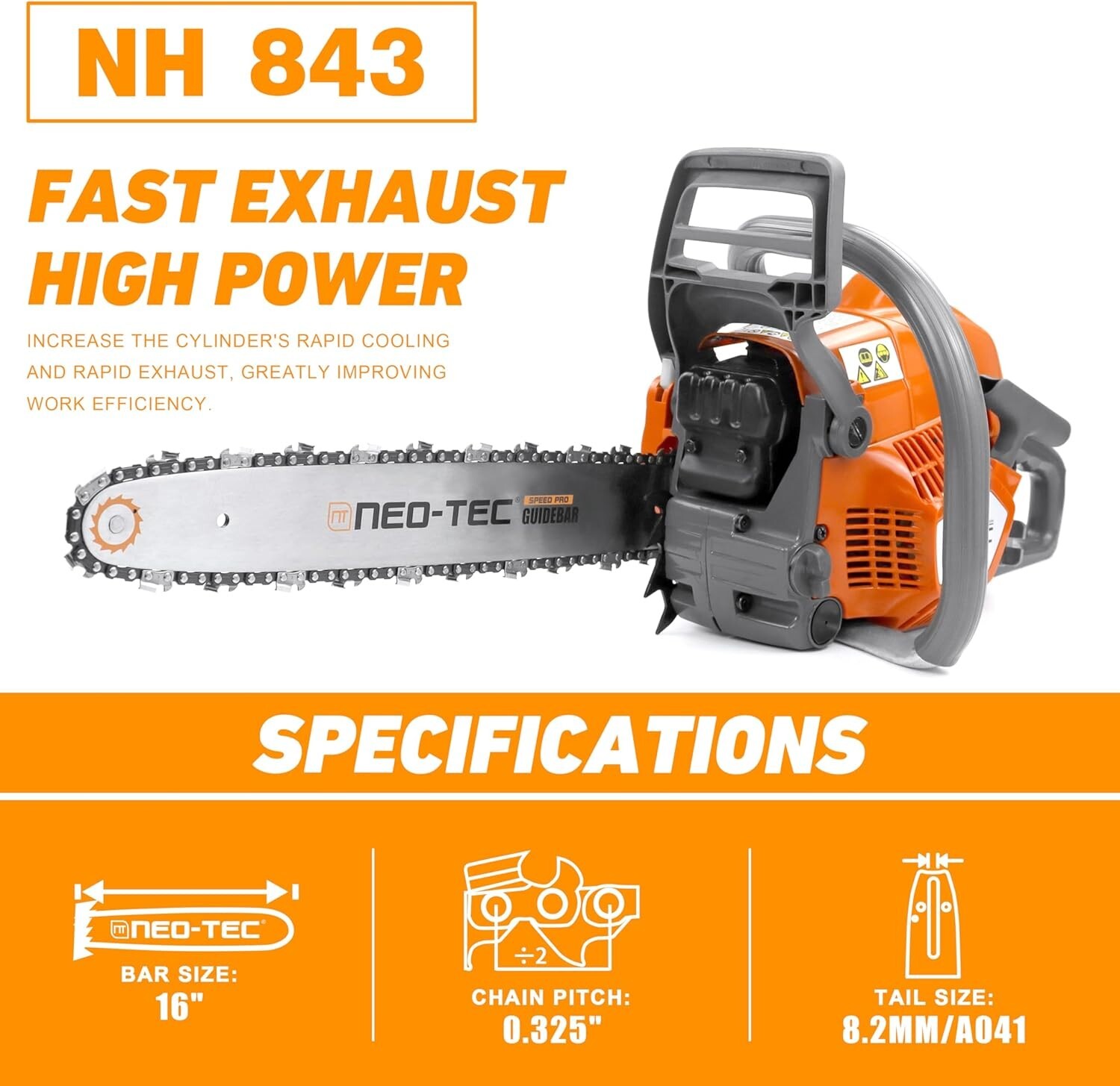 43cc Gas Chainsaw with 16” Guide Bar and Chain Compatible with Husqvarna 543XP