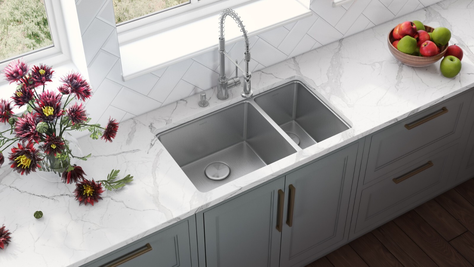 Ruvati 32-inch Undermount Kitchen Sink 70/30 Double Bowl 16 Gauge– RVM5300