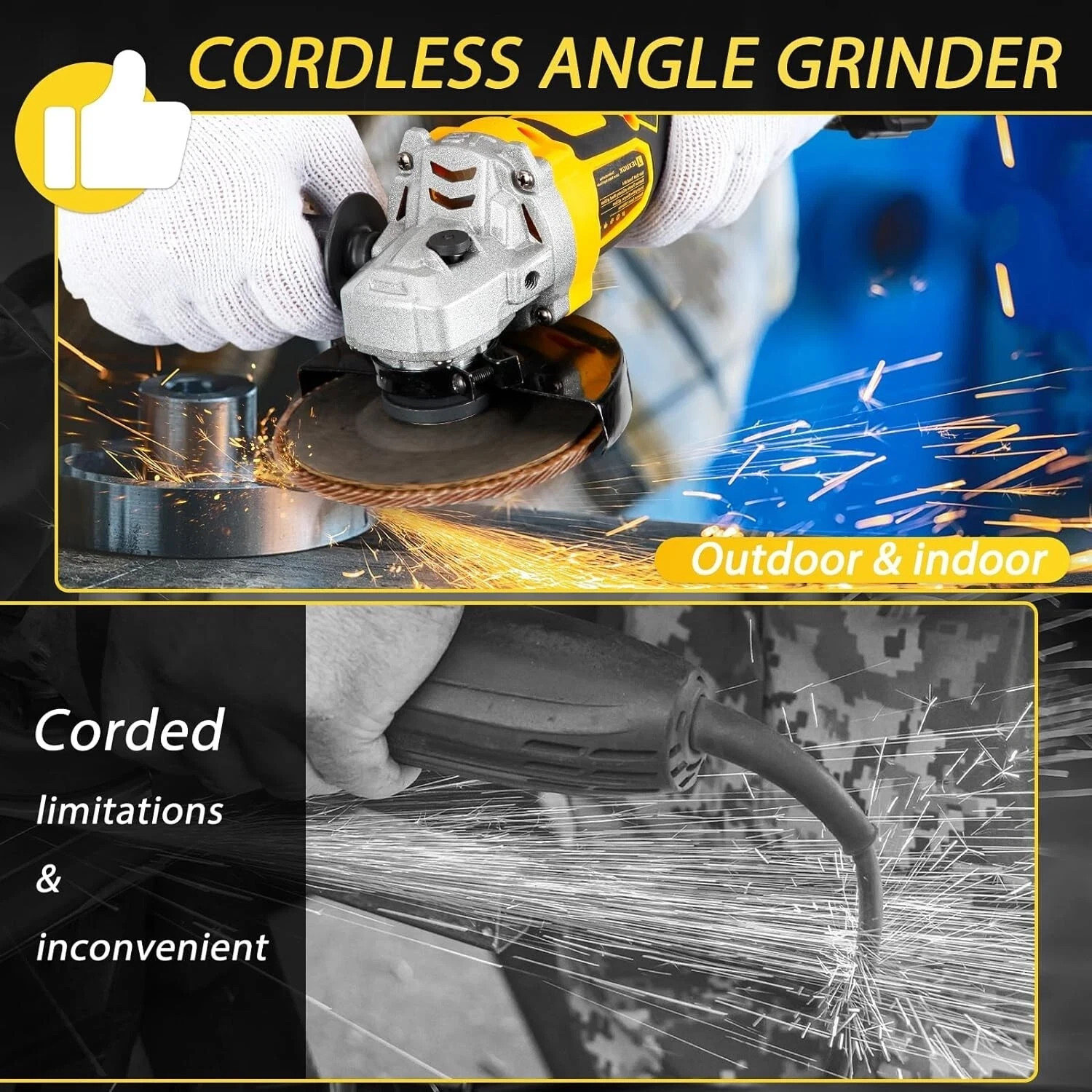 5″ Cordless Angle Grinder Kit Brushless Battery Grinder with 2×6.0Ah Batteries