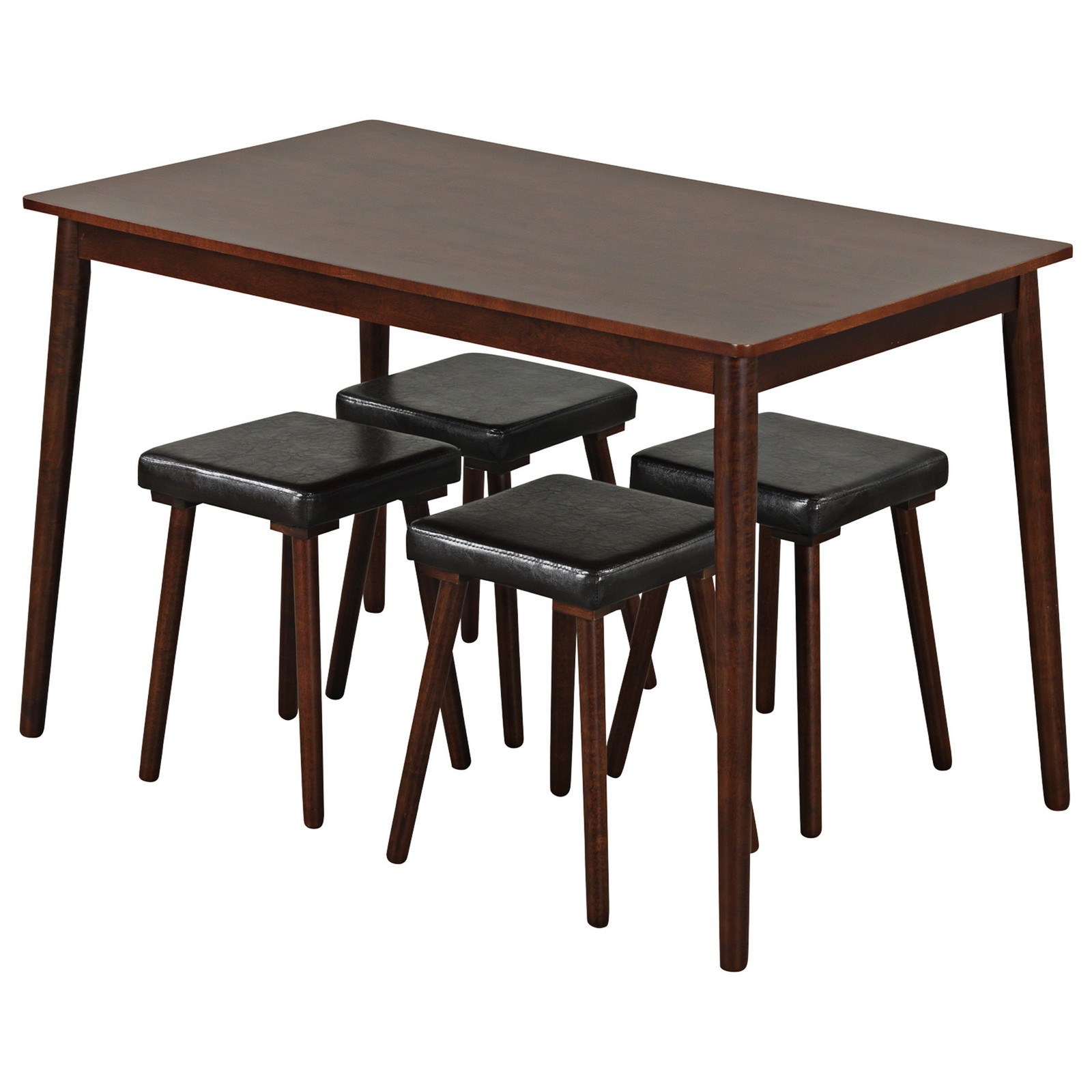 5PCS Dining Table Set for 4 w/ 4 Upholstered Stools Rubber Wood Legs for Kitchen