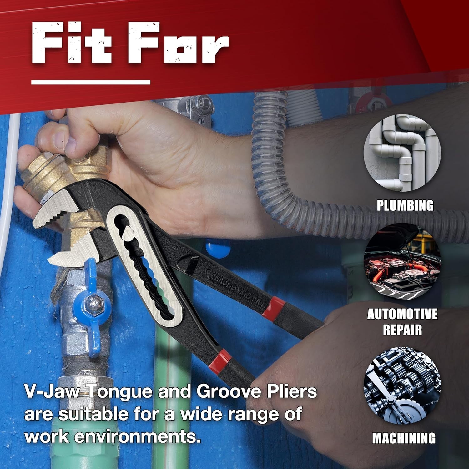 SHALL Groove Joint Pliers Set (12,9-1/2,7 Inch), Push-Lock Water Pump Pliers