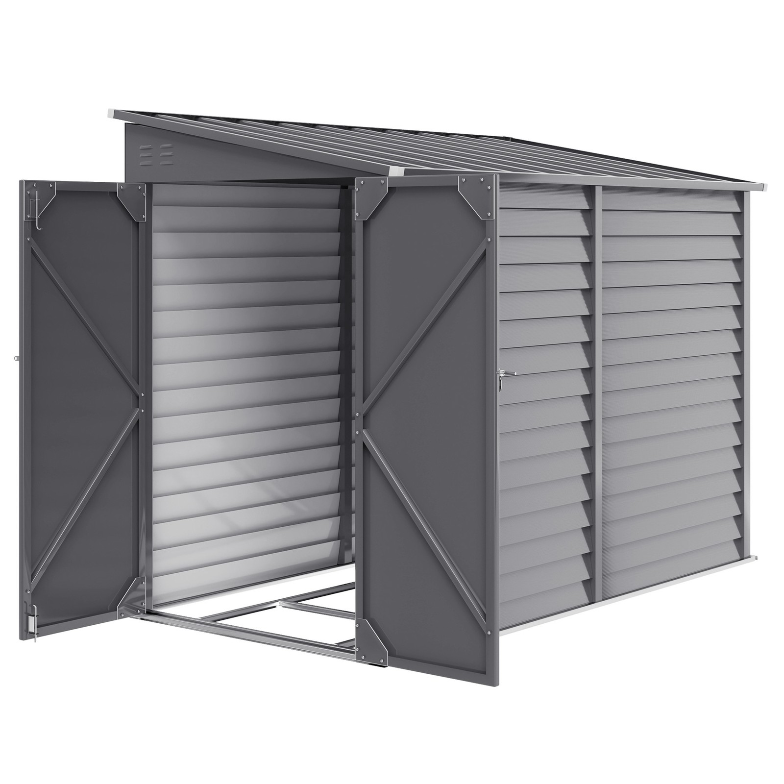 4.6′ x 9′ Metal Outdoor Storage Shed with Lockable Doors, Gray