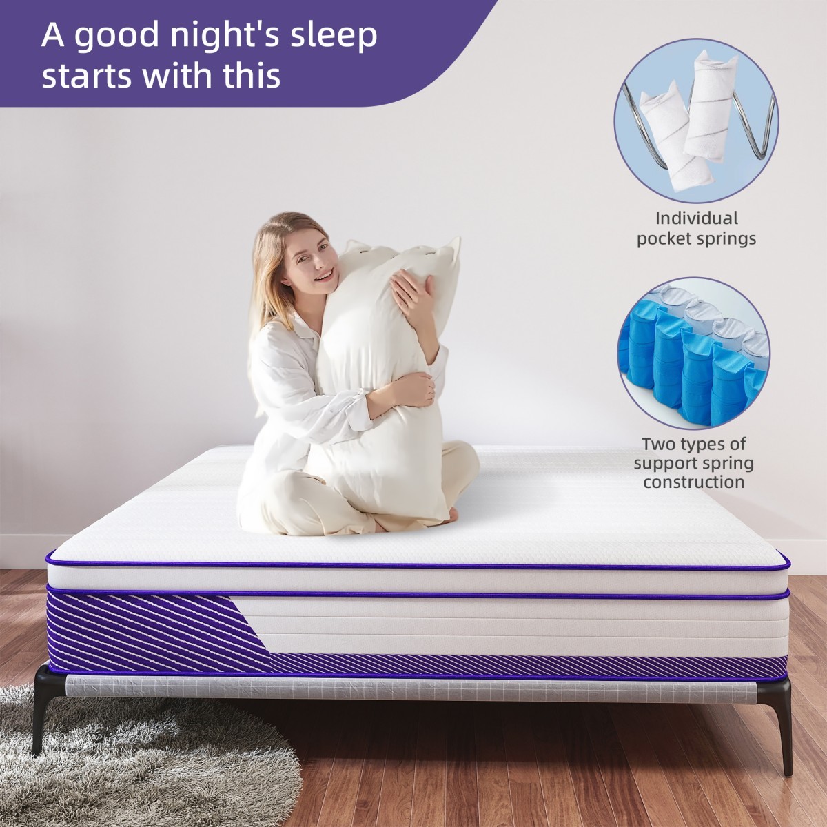 12″14″ Gel Memory Foam Spring Hybrid Queen Mattress Twin Full King Size In A Box