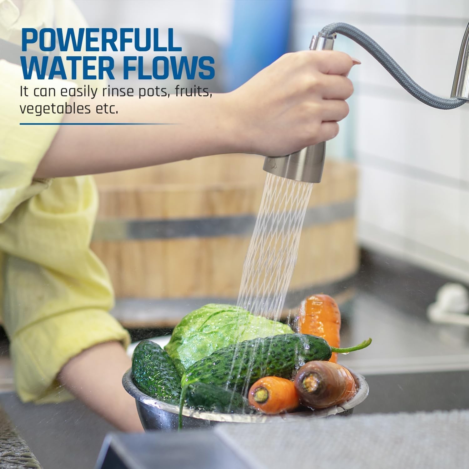 EcoKitchen5Stars Universal Pull-Down Kitchen Faucet Head ‎Brushed Nickel