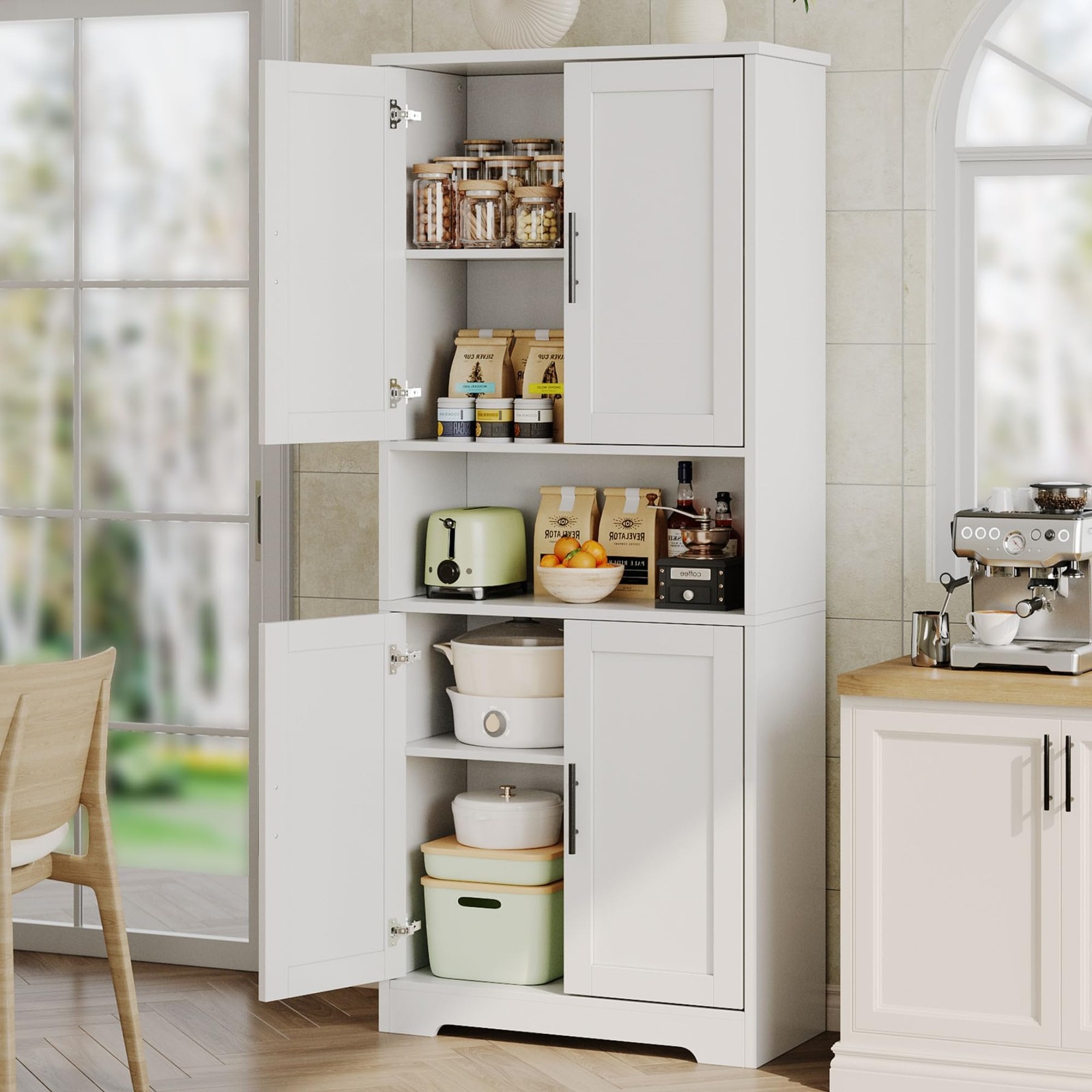 70” Tall Kitchen Pantry Cabinet Freestanding Storage Cabinet Adjustable Shelves