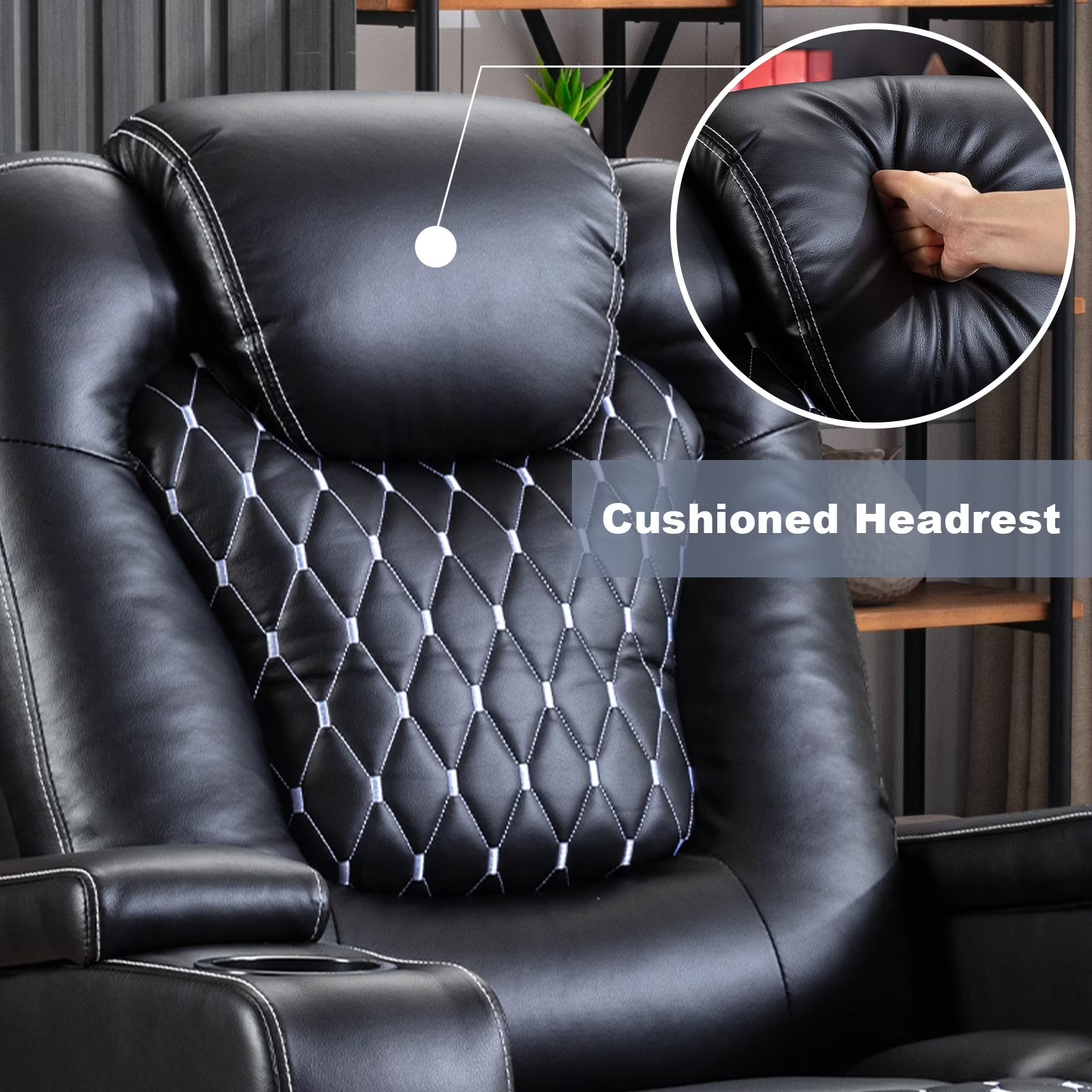 Canmov PU Leather Power Recliner Chair w/ USB Ports Cup Holders & Hidden Storage