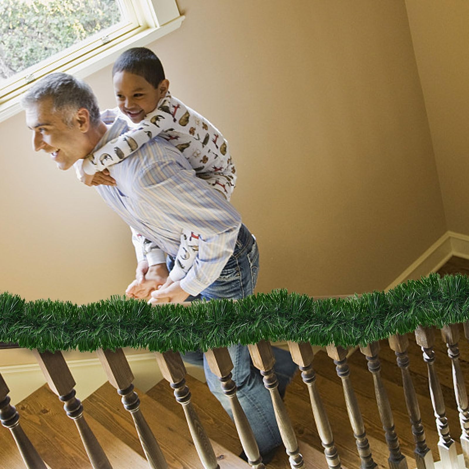 2-Pack 50FT Green Garland Christmas Decorations with Light Green-50FT,