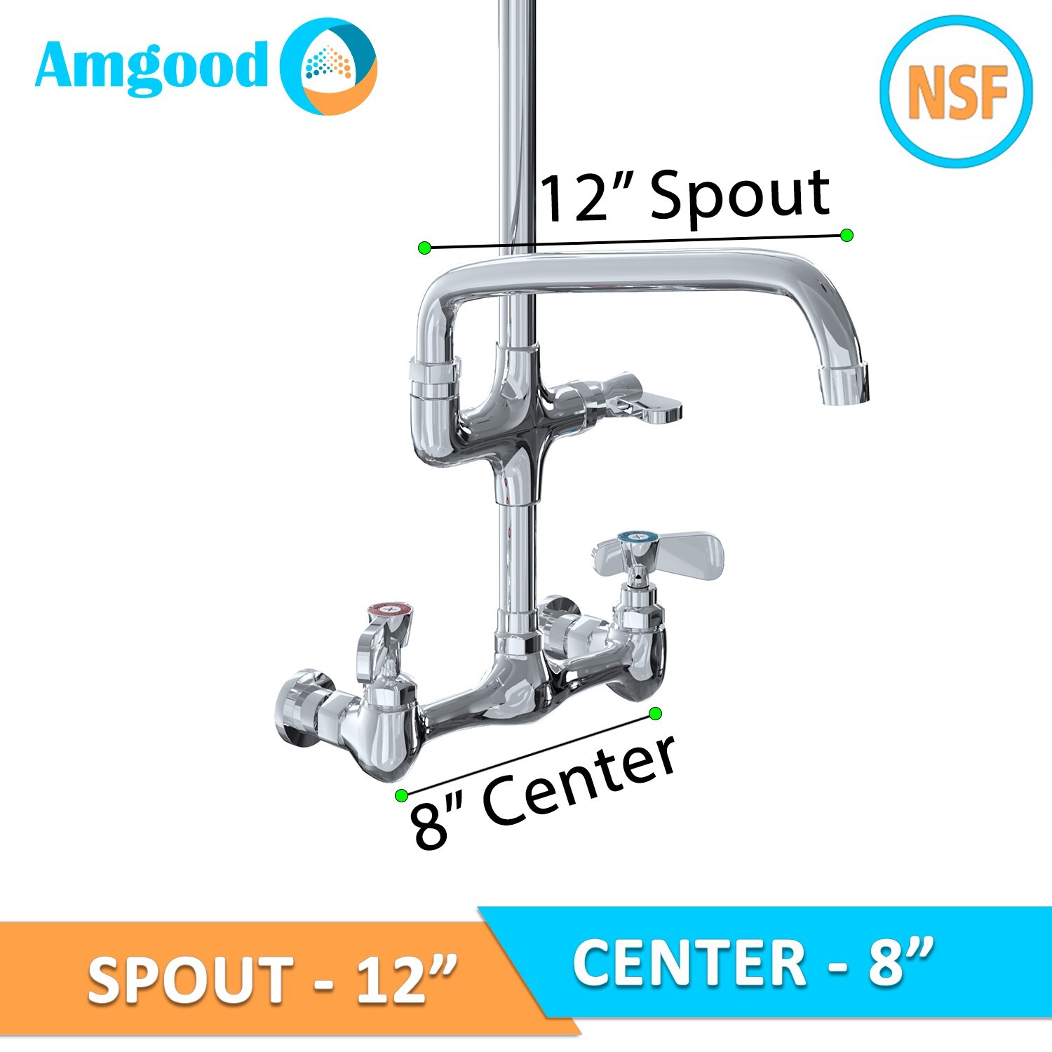 AmGood Wall-Mounted Pre-Rinse Assembly with 8 in. Centers & 12 in. Add On Faucet