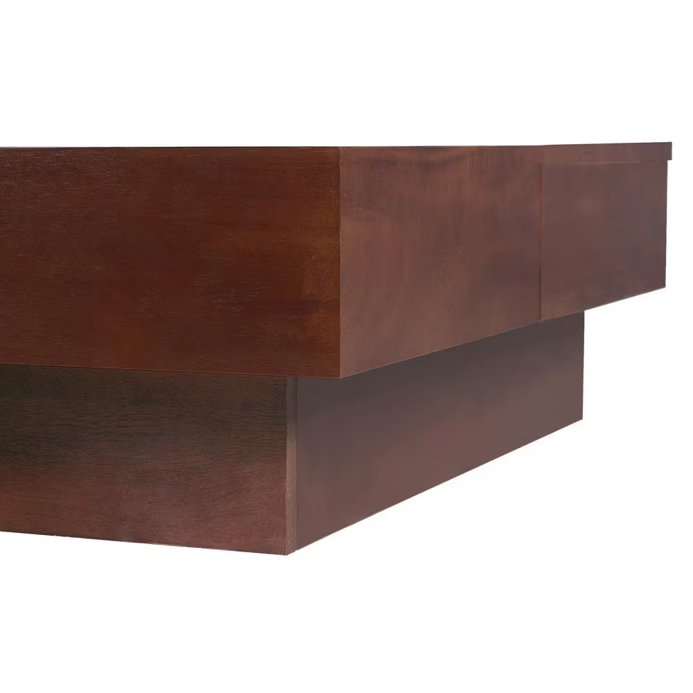 Retro 35 In. Brown and Black Square Acacia Wood Coffee Table with Storage