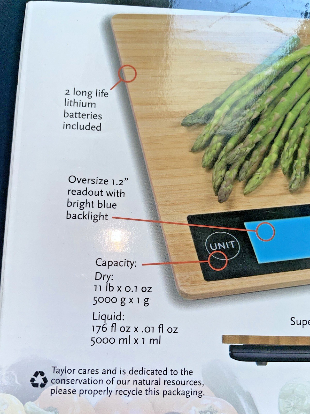 Taylor Bamboo Eco Friendly Food Scale Platform-11 lb Capacity-9 X 7 in Free Ship