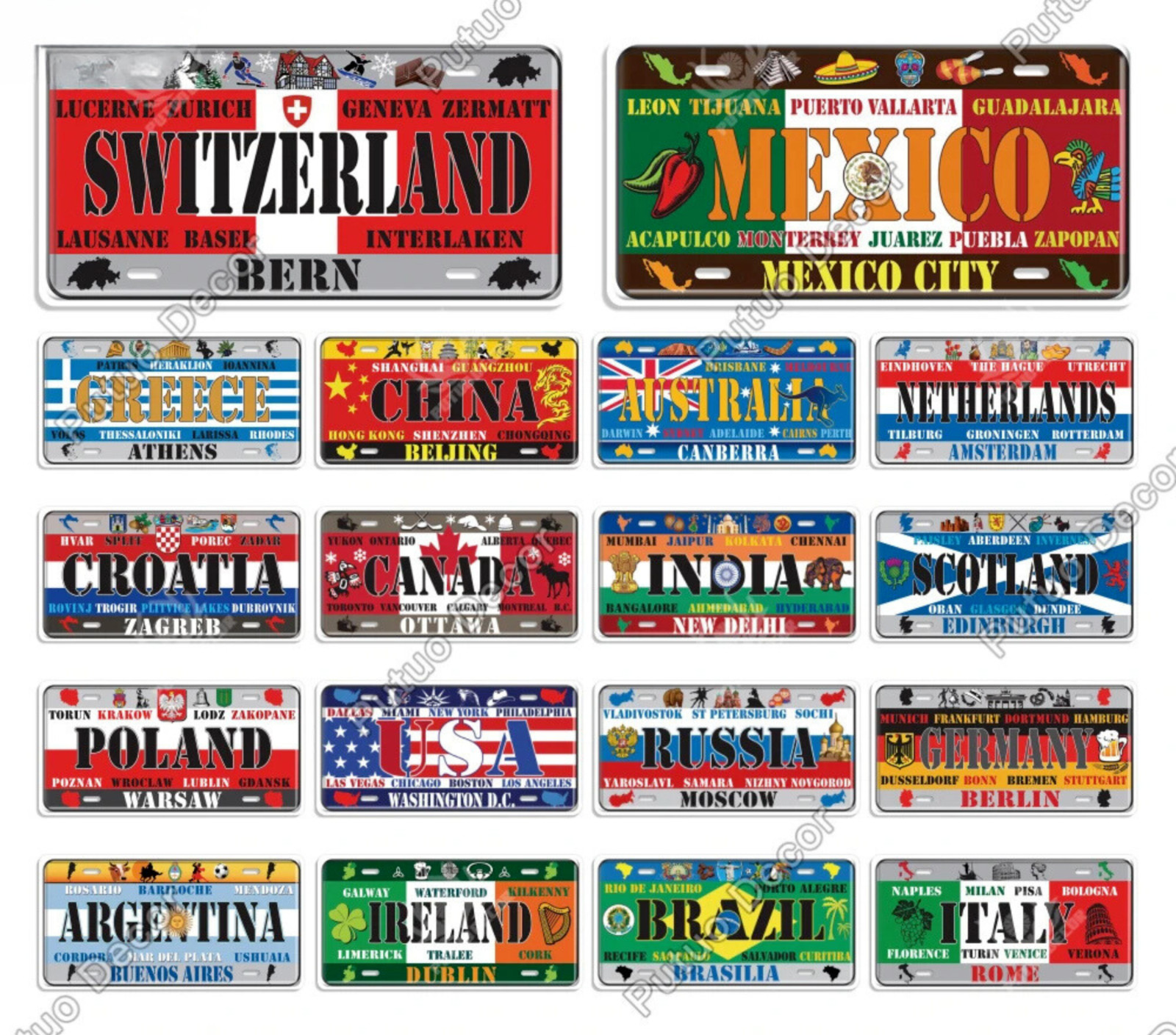 World Countries Travel Decorative License Metal Plates Tin Sign Wall Plaques