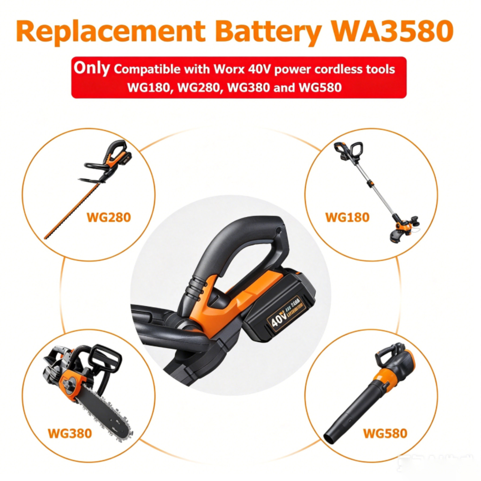 2Pack For WORX 40V MAX Extend Lithium Battery 40 Volt WA3580 WA3747 WA3877 WG580