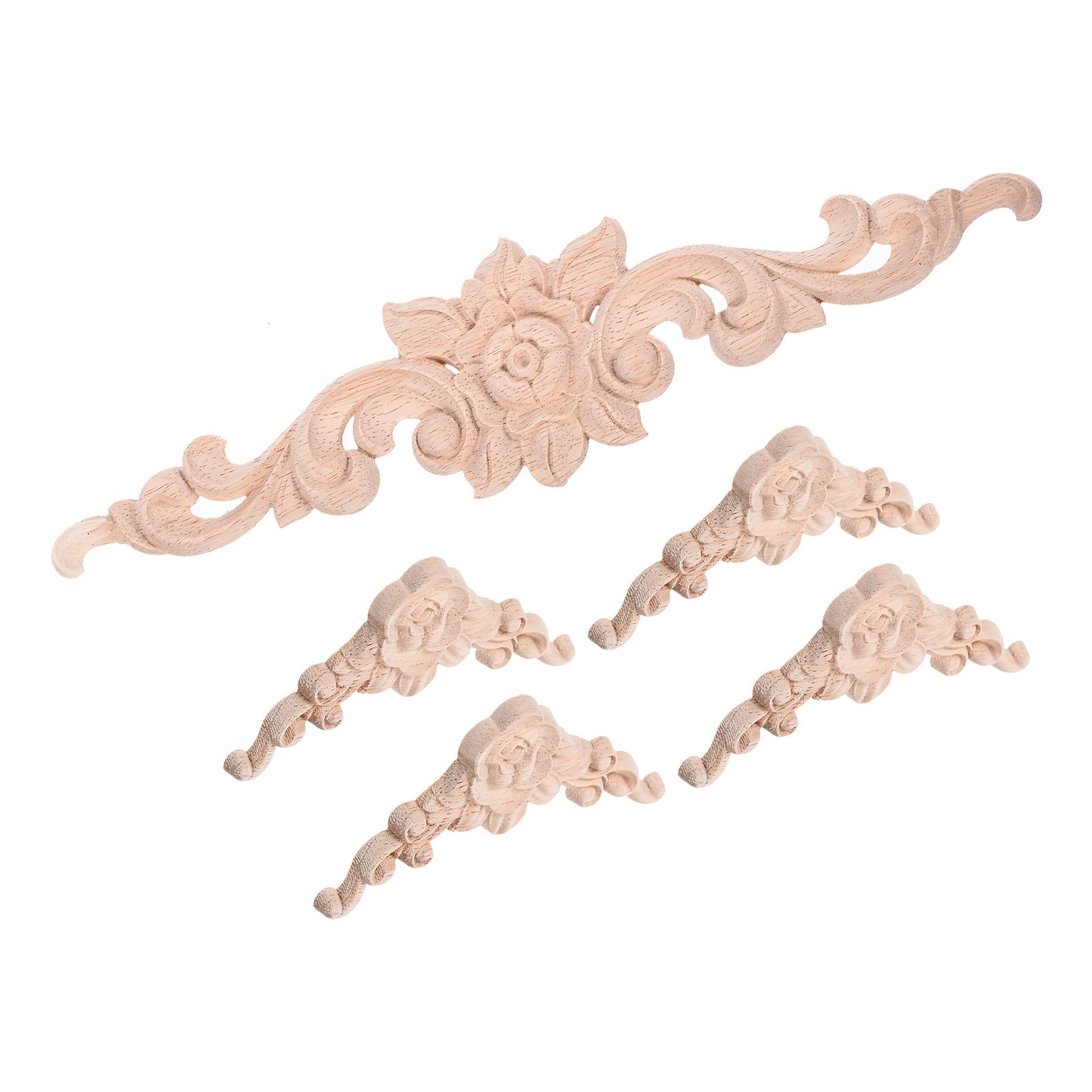 5pcs Wood Appliques Onlays for Furniture 27.5cm and 4pcs 8cm Length