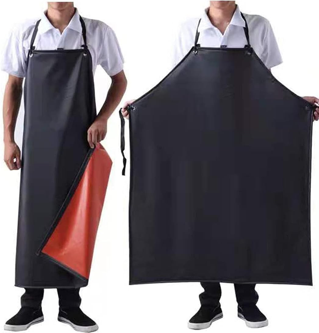 Waterproof Rubber Vinyl Apron Black – 43Hx29W Inch Adjustable Long Black Lightwe