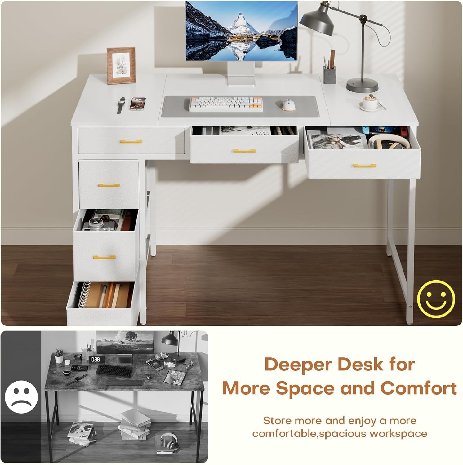 Computer Desk with Reversible Drawers, Home Office Desk,for Work Study Writing
