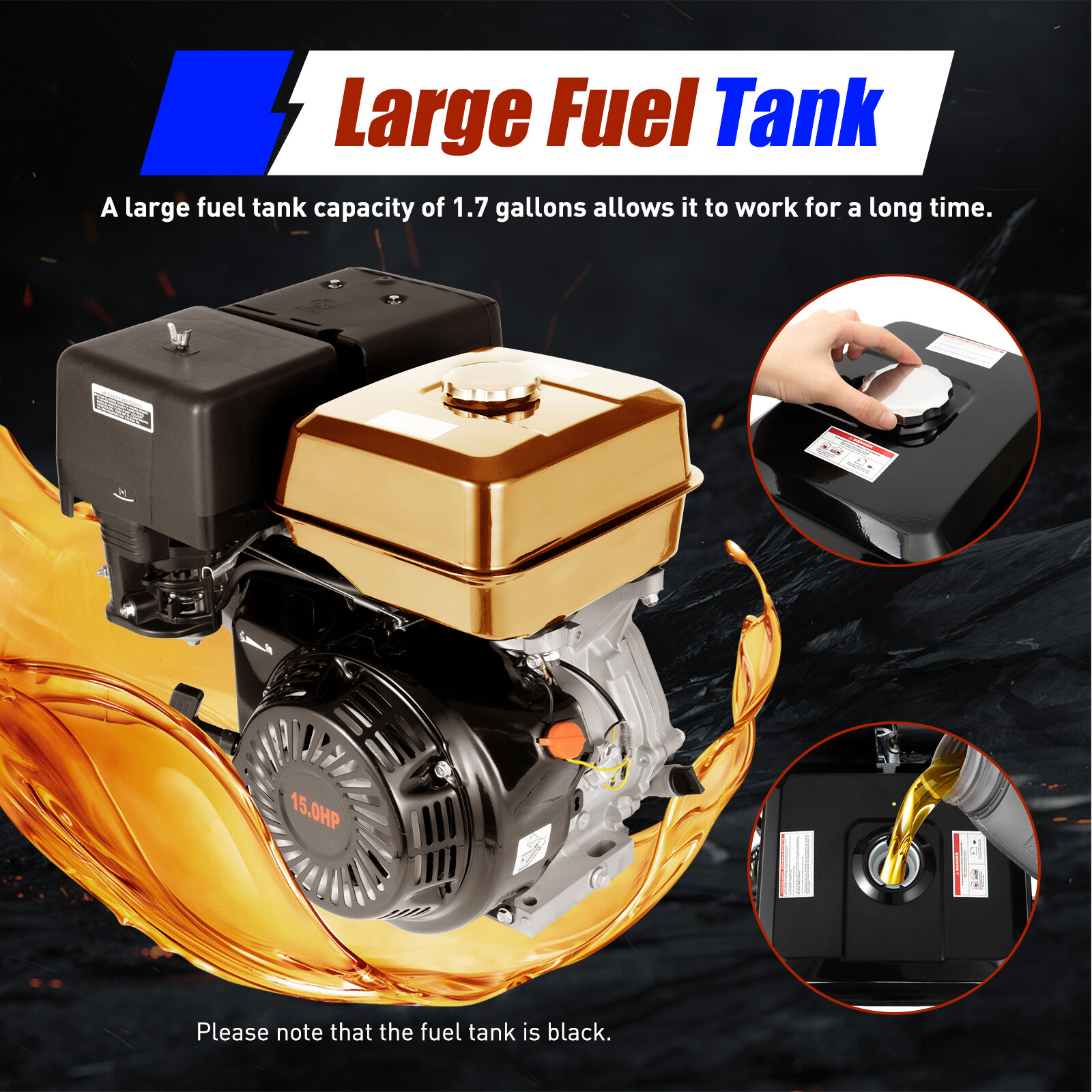 4-Stroke 420cc 15HP OHV Horizontal Shaft Gas Engine Recoil Start Go Kart Motor
