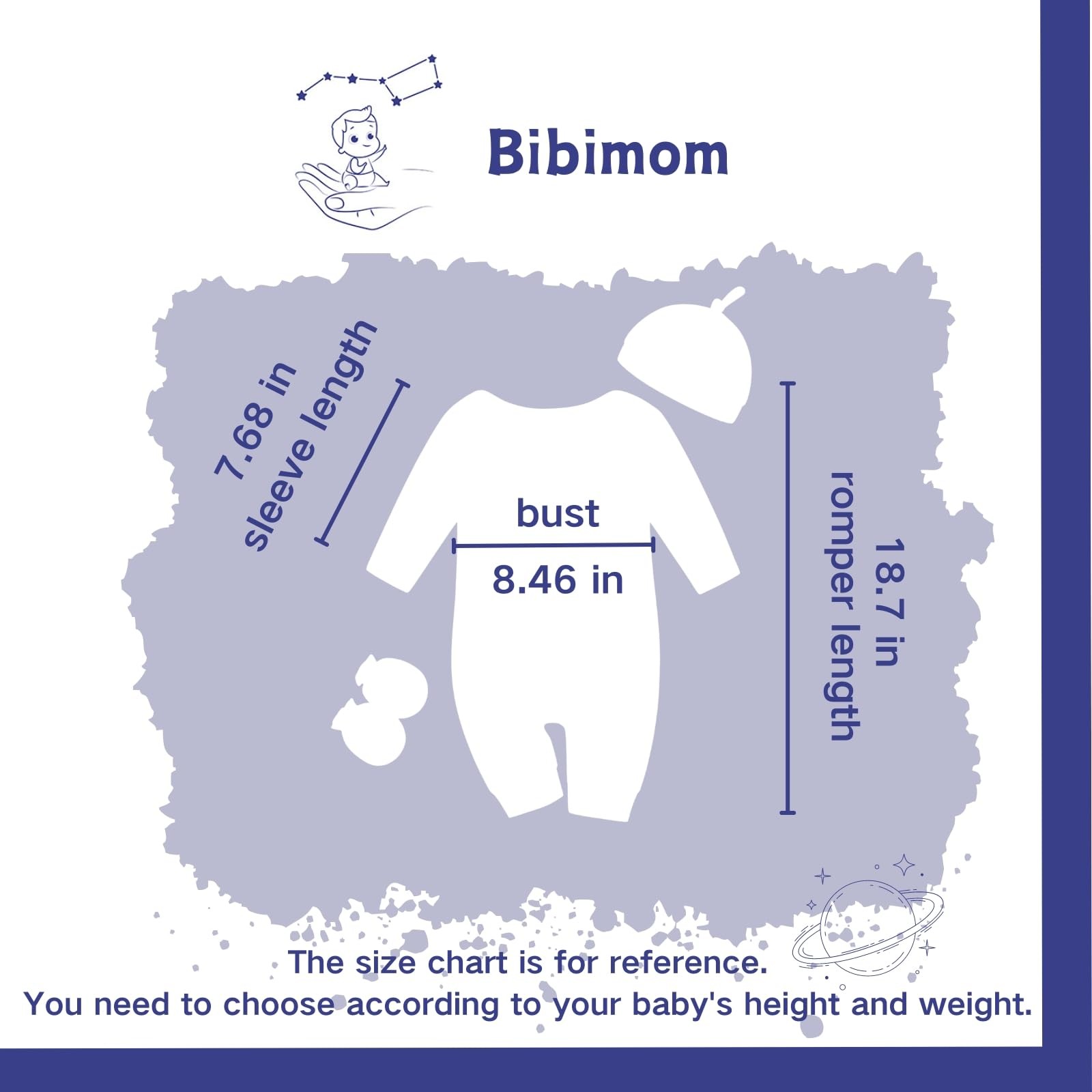 Bibimom Infant Boy Clothes 0-3 Months Knit Round Crew Neck Snap Closure Blue Rom