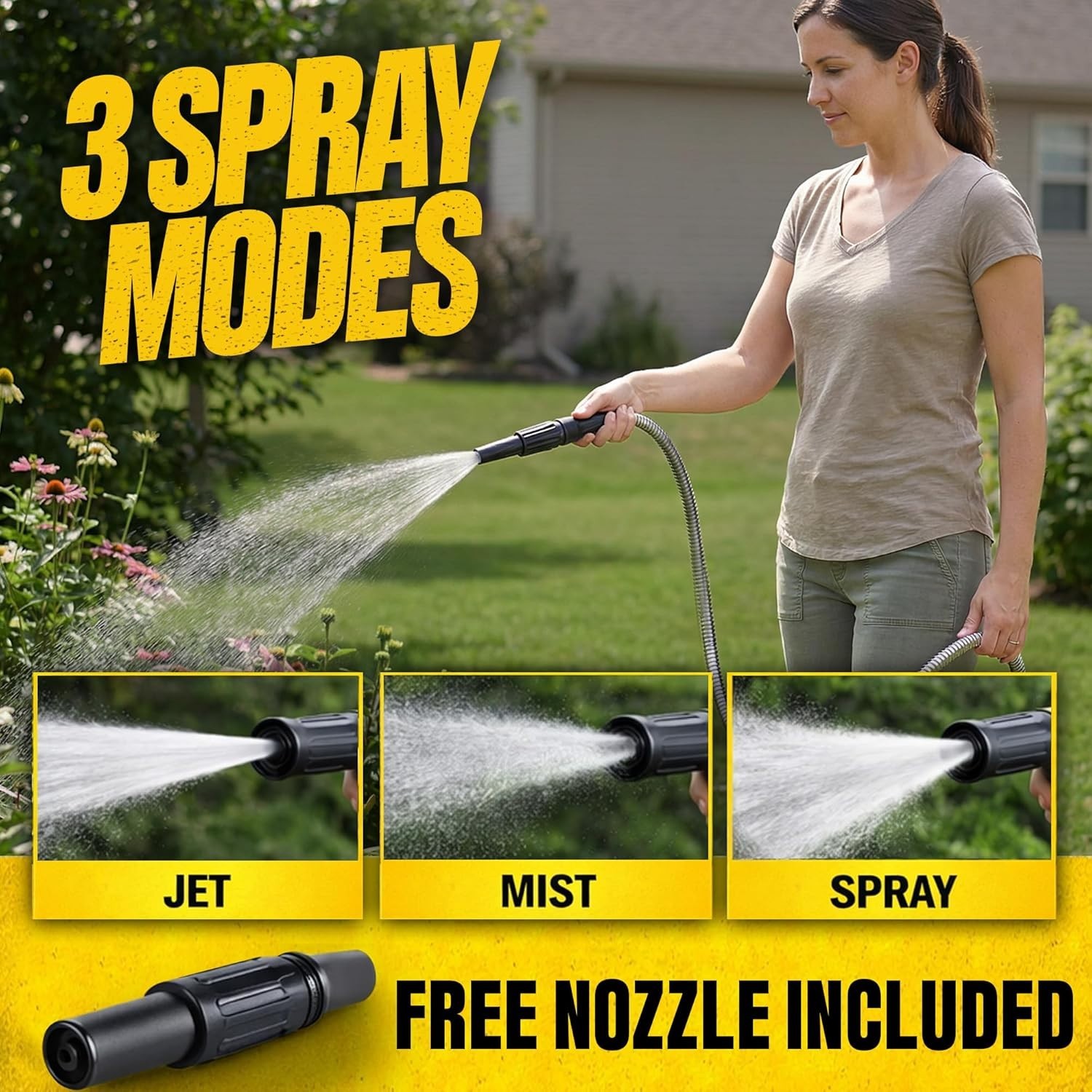 BIONIC STEEL 100 Ft Metal Garden Hose with Sprayer Nozzle, Non Kinking Designed