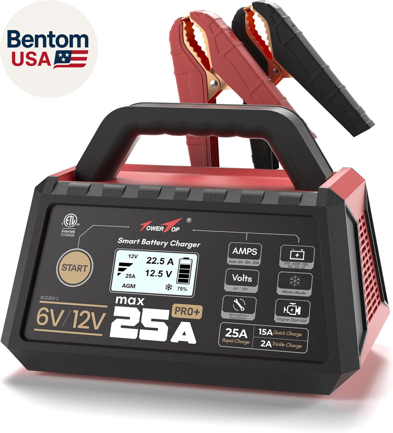 25A Pro+ Battery Charger, 6V/12V Car Battery Charger Fully Automatic Smart Batte