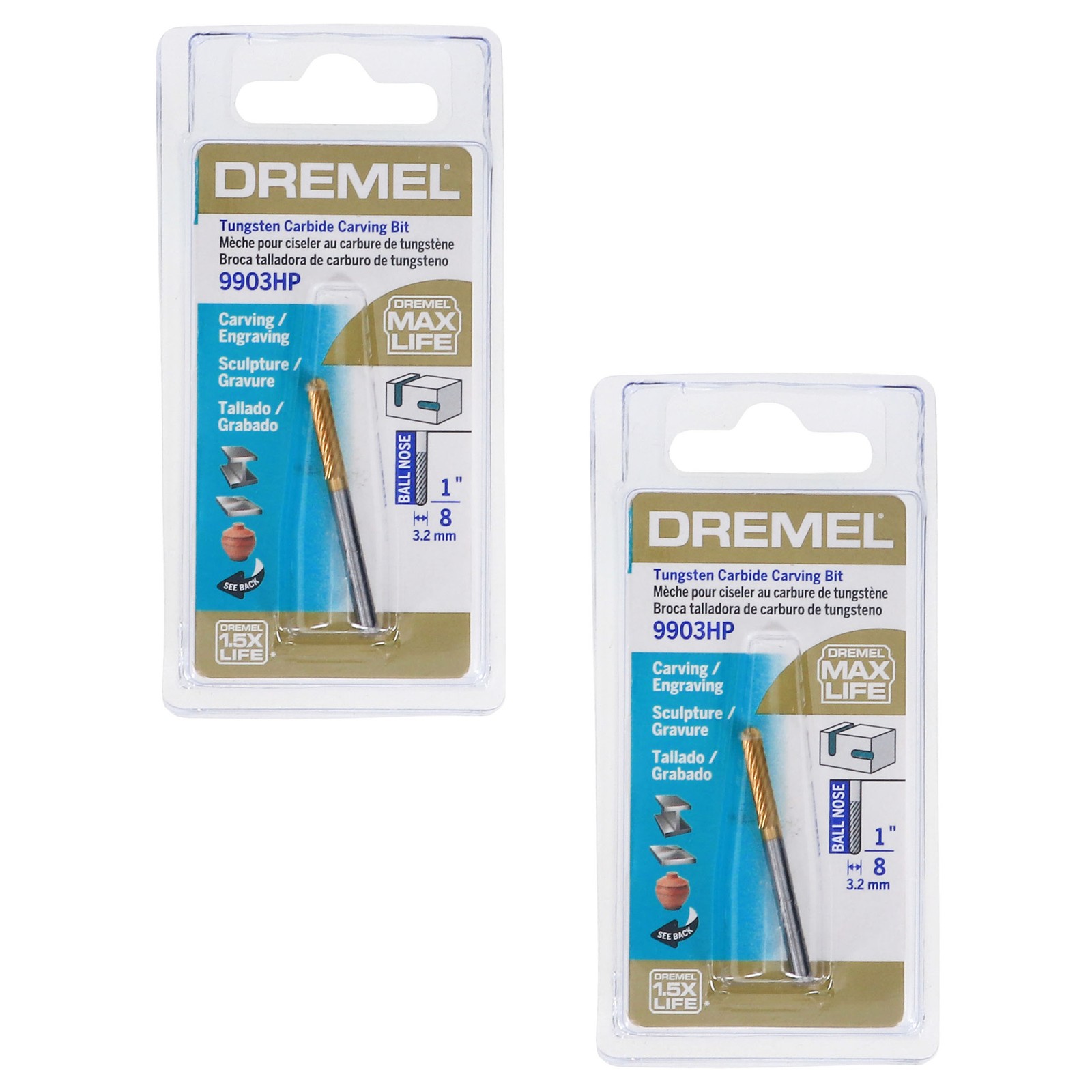 Dremel 1/8″ (3.2mm) Tungsten Carbide Rotary Tool Carving Bit (2-Pack)