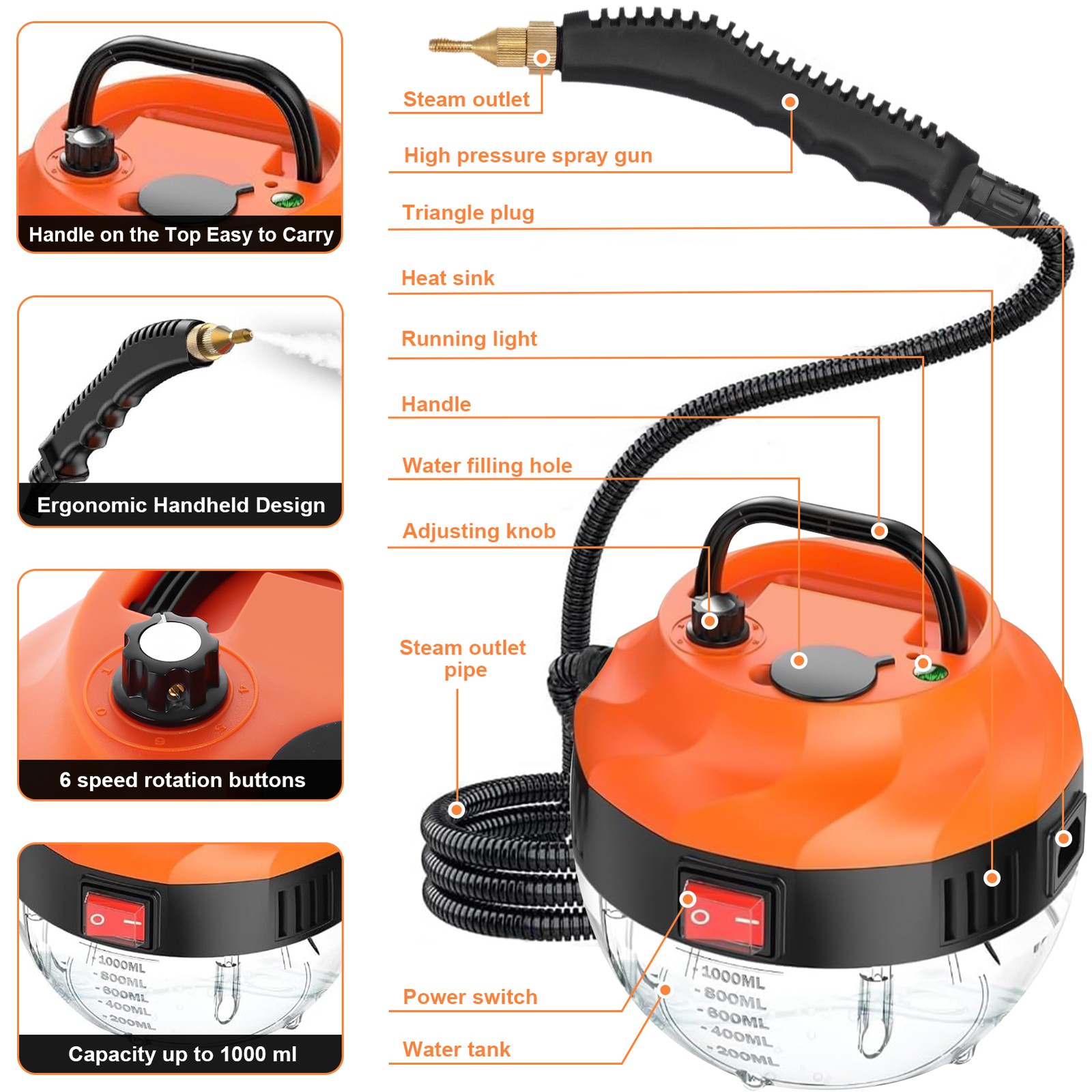 3800W Heavy-Duty High-Pressure Steam Cleaner Machine for Household&Car Cleaning