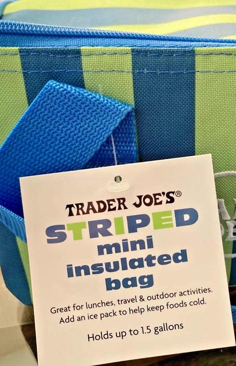 Trader Joe’s Mini Insulated Bag Blue & Green Stripes, Summer 2026 Release