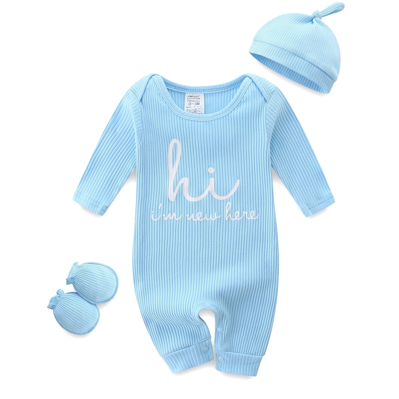 Bibimom Infant Boy Clothes 0-3 Months Knit Round Crew Neck Snap Closure Blue Rom
