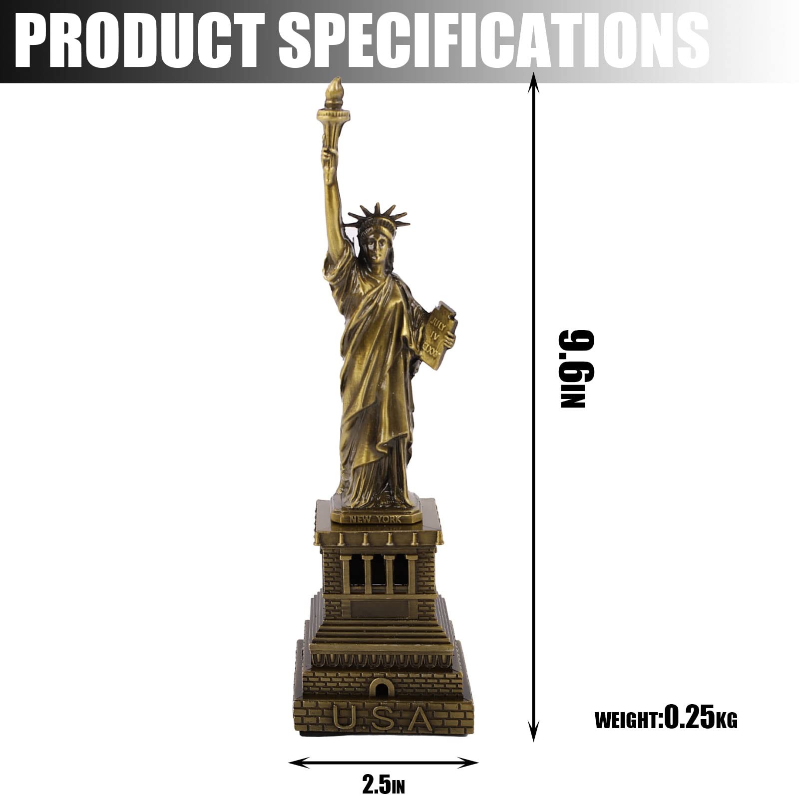 25CM/9.8in Bronze Statue of Liberty Metal Miniature Decor Sculpture Liberty I