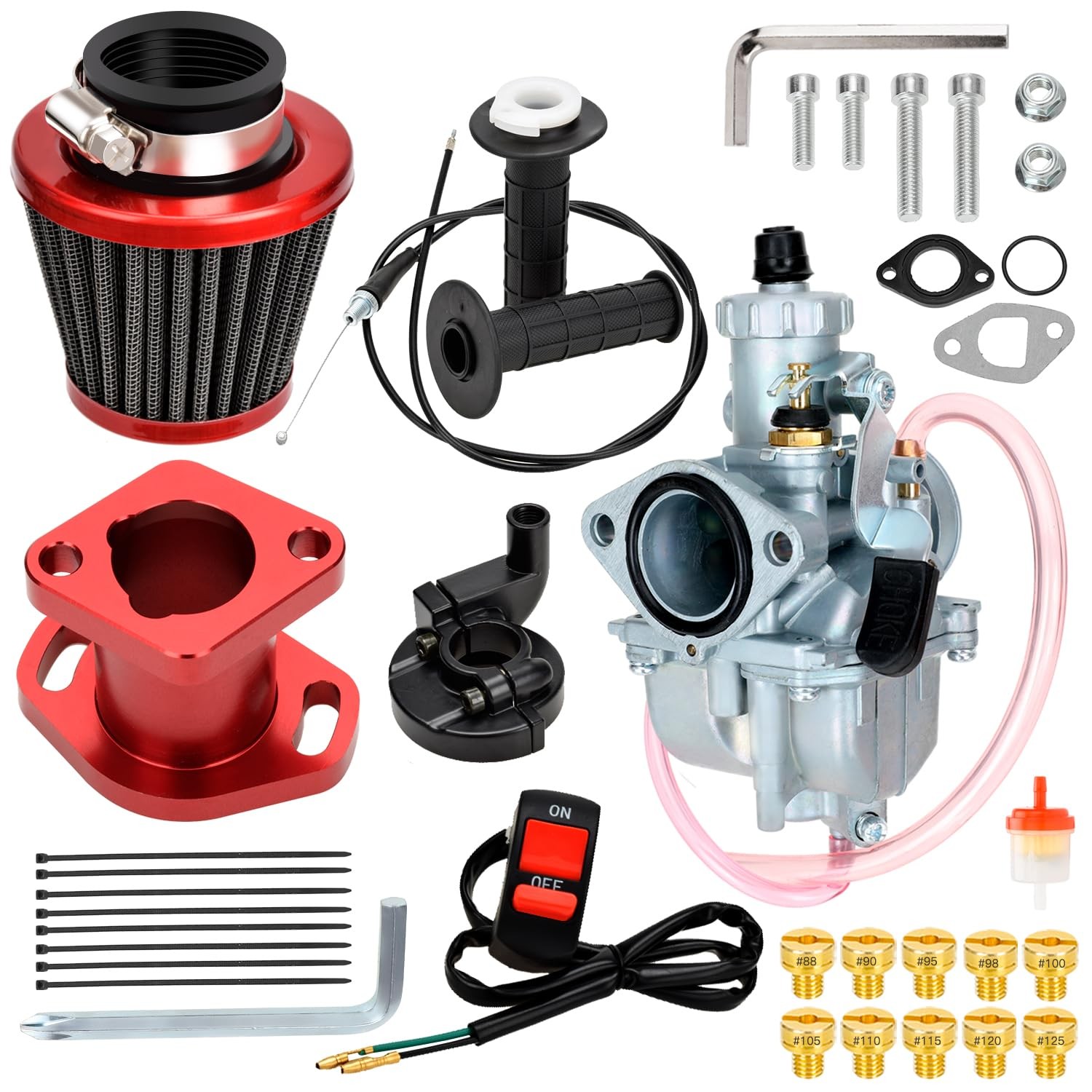 FVRITO VM22 26mm Carburetor Throttle Assembly Main Jets Kit for A-Red