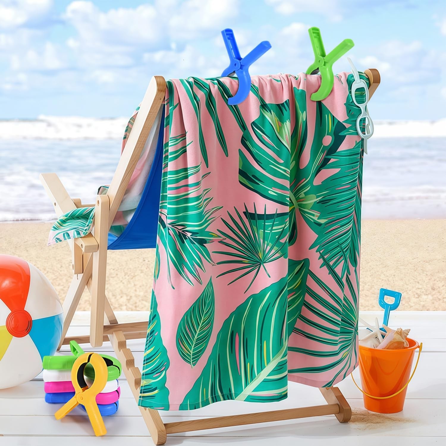 10 Pcs Beach Towel Clips Clamps Holder 3.7 Inch Large Beach Chair Clip Clothe…